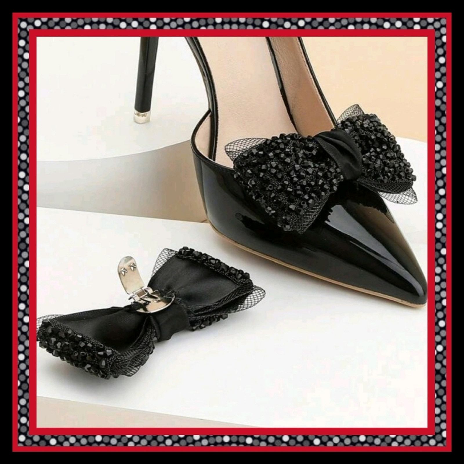Other MIDNITE BLACK ● JET BEADS ● TULLE BOW ● SHOE CLIPS ● NWOT Size US 4 / IT 34 - 1 Thumbnail