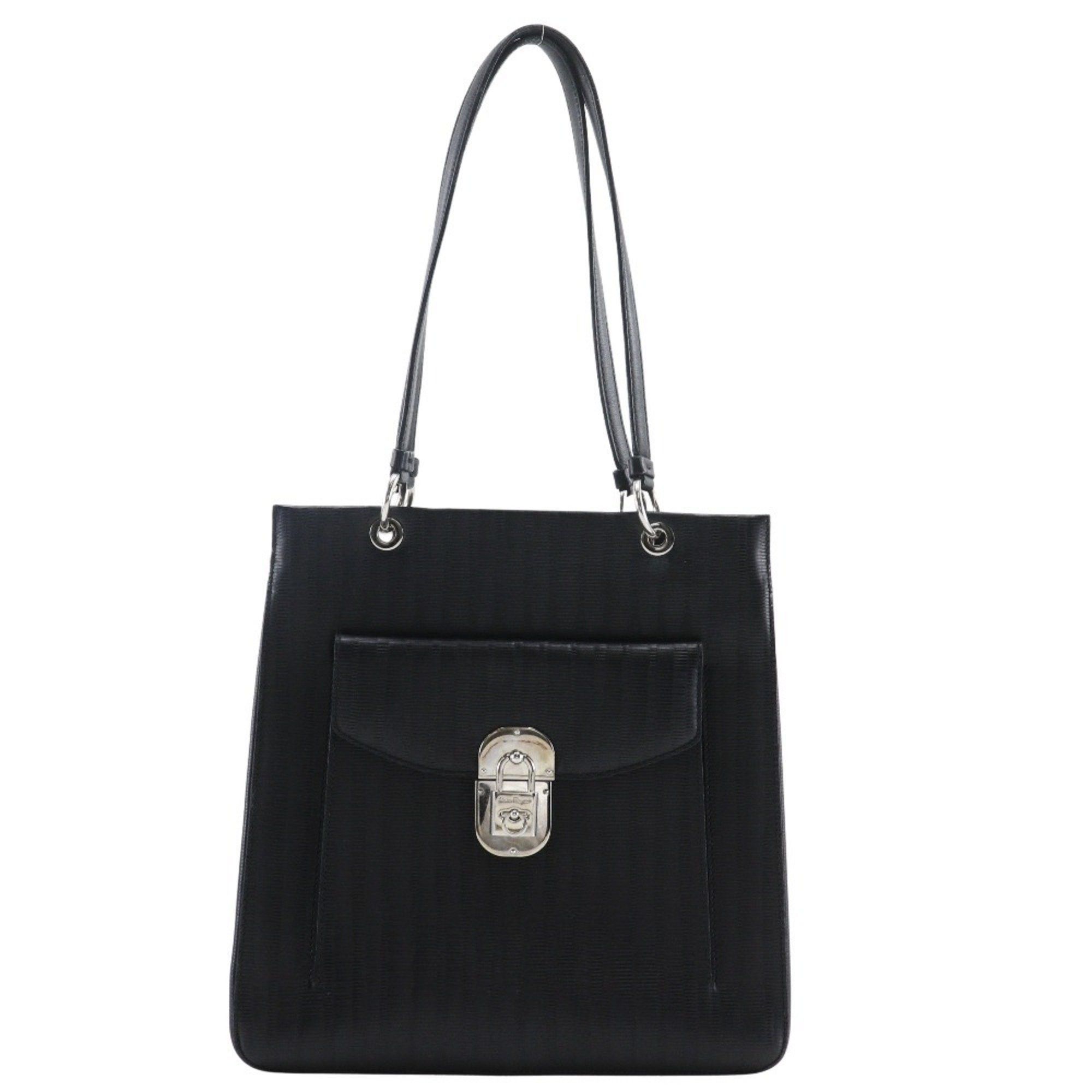 Salvatore Ferragamo Salvatore Ferragamo Gancini Shoulder Bag Embossed Leather Black A5 Women's Size ONE SIZE - 1 Thumbnail