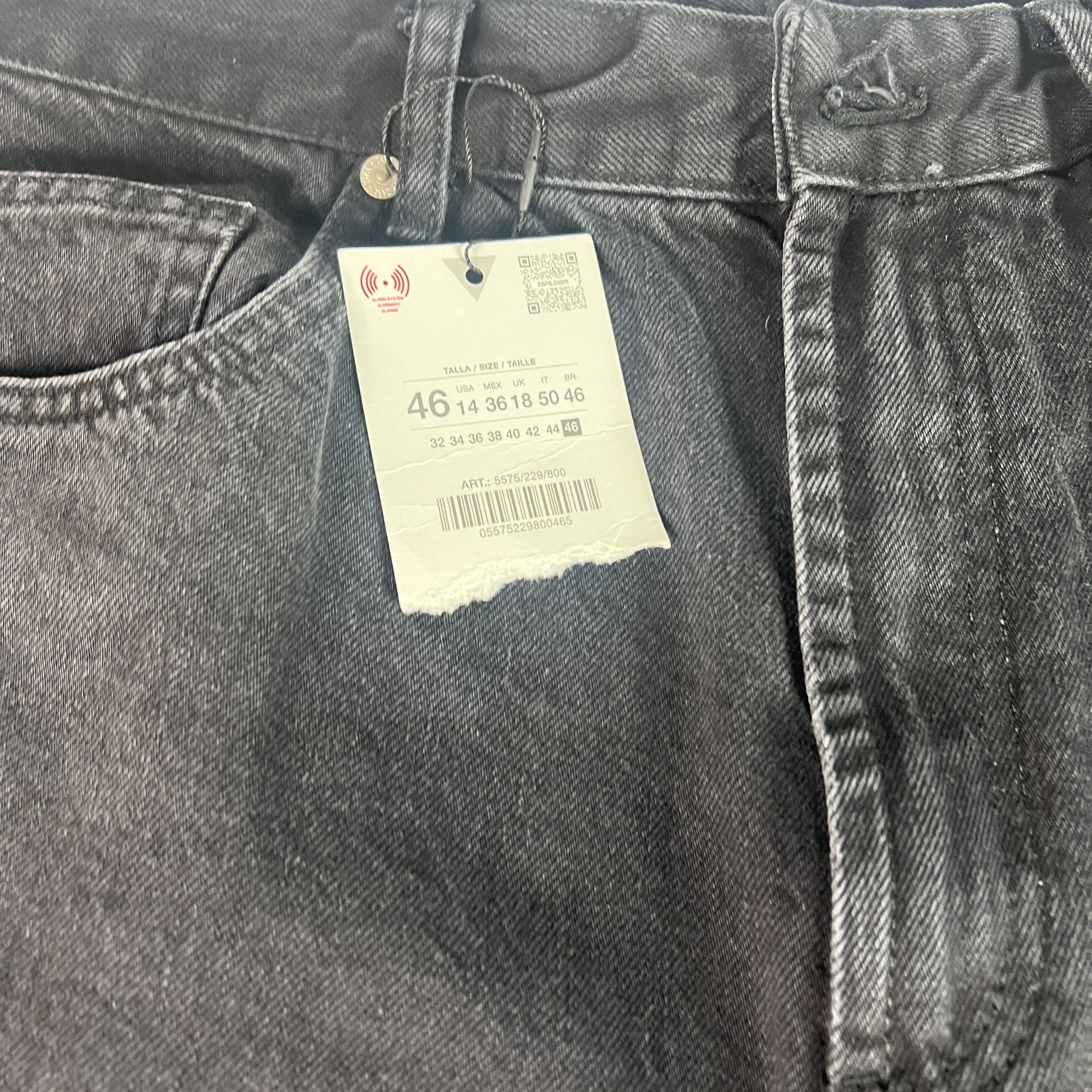 Zara Zara Jeans High Rise Wide Leg Black Raw Bottom Hem Denim Size 33" - 3 Thumbnail