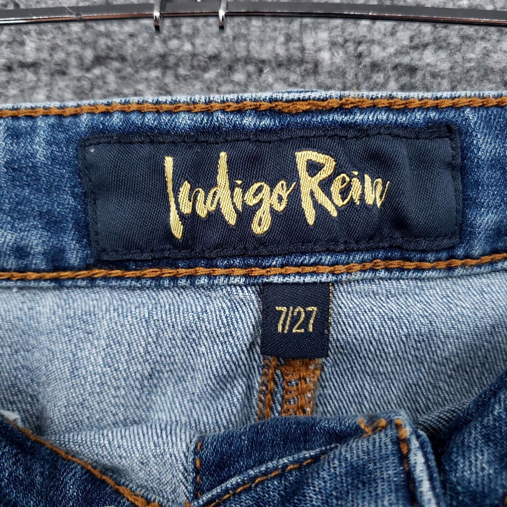 Denime Indigo Rein Skirt Womens 7/27 Blue Mini Button Fray Hem Stone Wash Denim Casual Pockets Vintage No Size 28" / US 6 / IT 42 - 3 Thumbnail