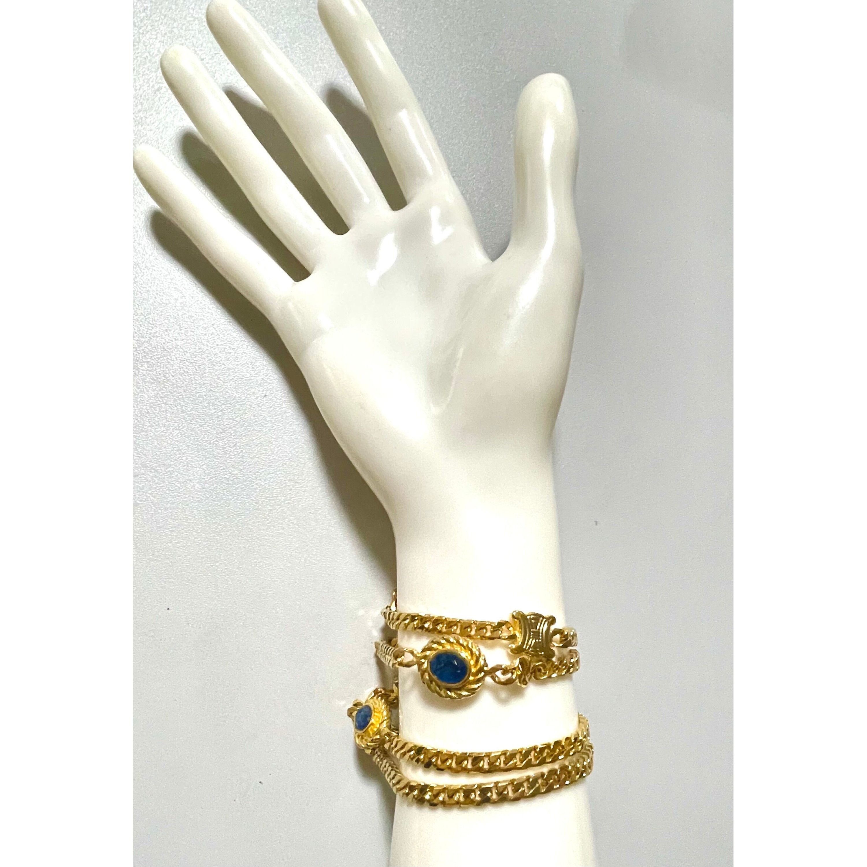 Celine Vintage Celine gold chain necklace, blue stone and triomphe Size ONE SIZE - 3 Thumbnail
