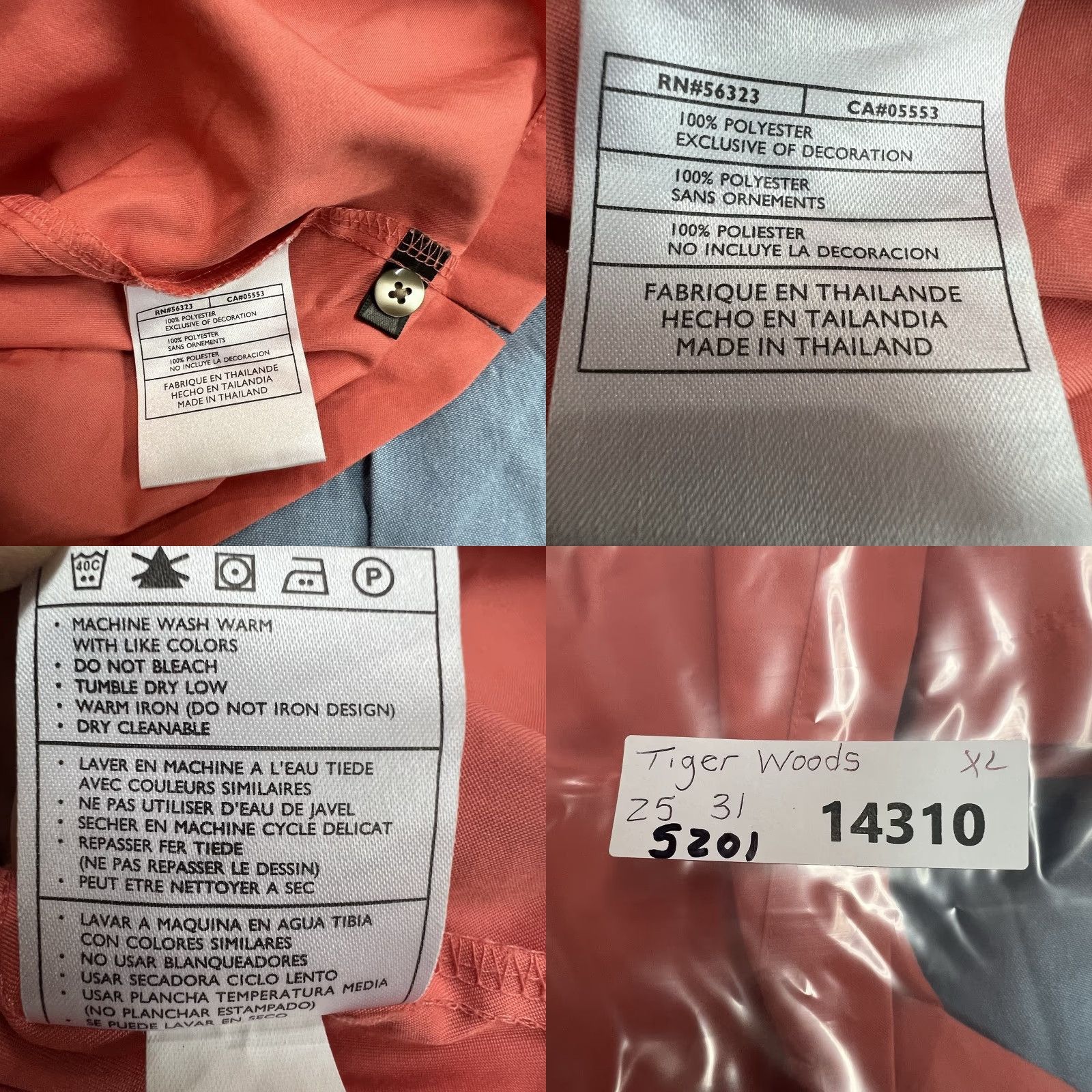 Vintage Tiger Woods Golf Button-Up Shirt Mens XL Orange Short Sleeve Microfiber Classic Sports Size US XL / EU 56 / 4 - 8 Thumbnail