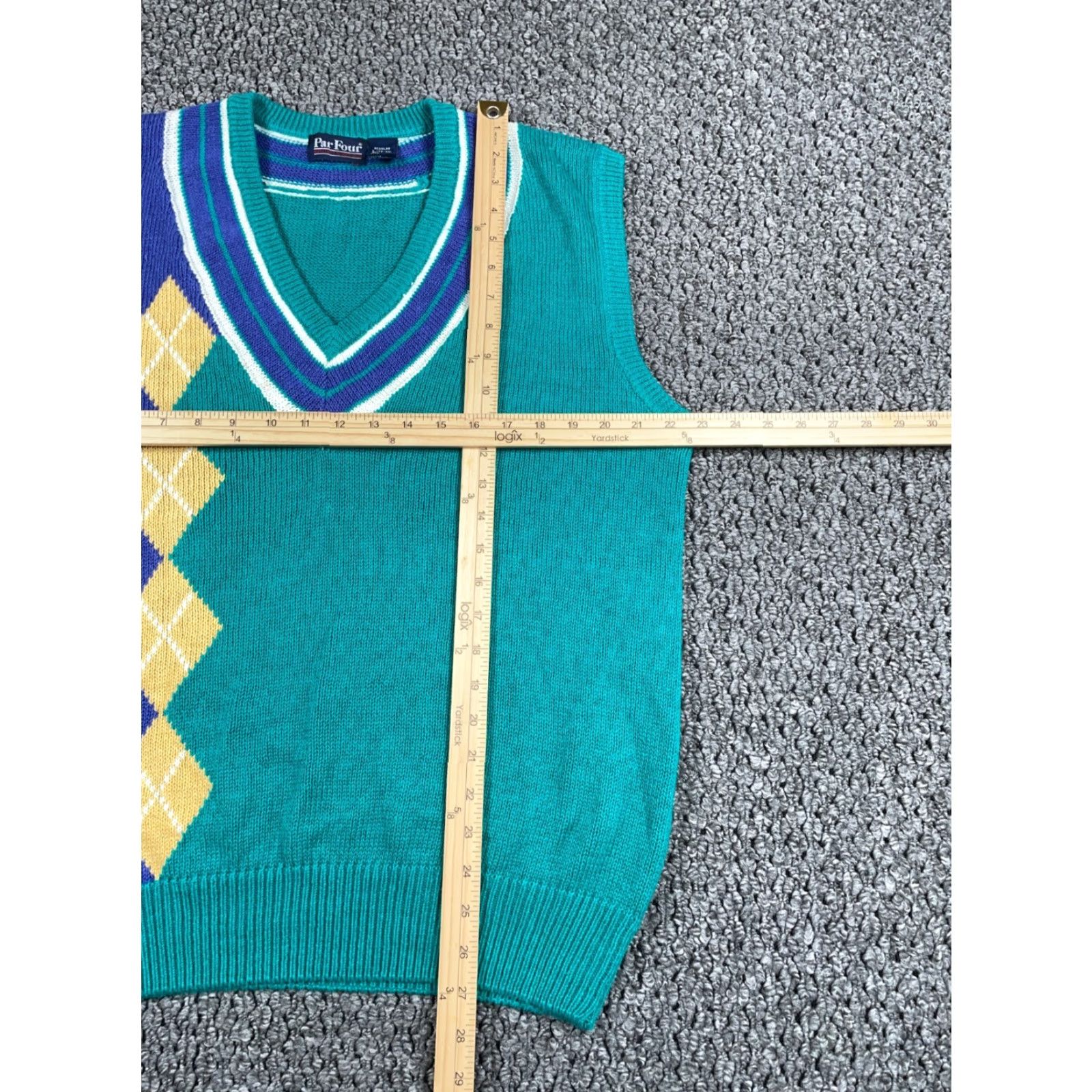 Vintage VINTAGE Par Four Argyle Sweater Vest Adult Large Green Blue Chunky Knit Casual Mens Size US L / EU 52-54 / 3 - 5 Thumbnail
