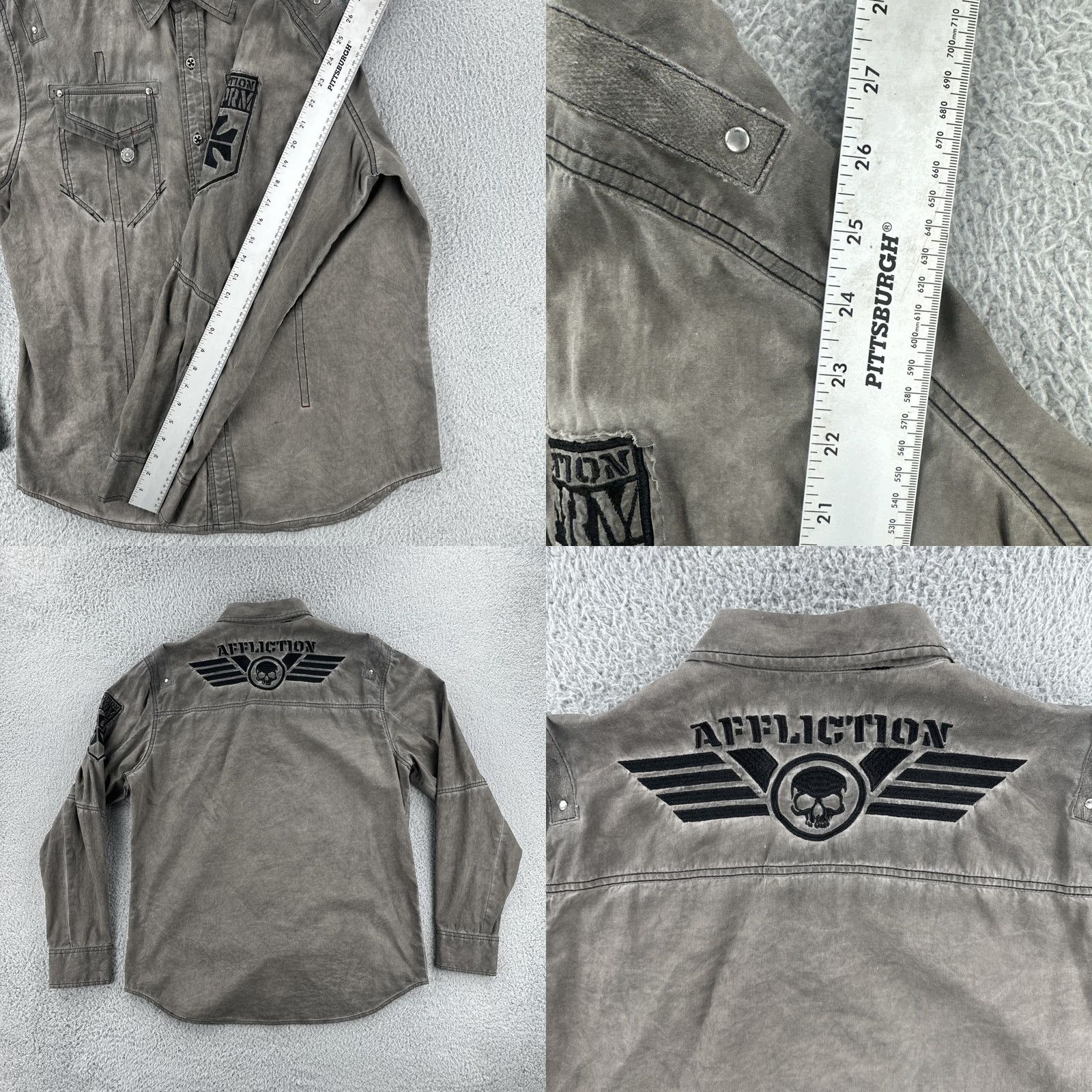 Affliction VINTAGE Affliction Gray Button-Up Shirt Mens Large Regular Fit Y2K Fashion EUC Size US L / EU 52-54 / 3 - 9 Thumbnail
