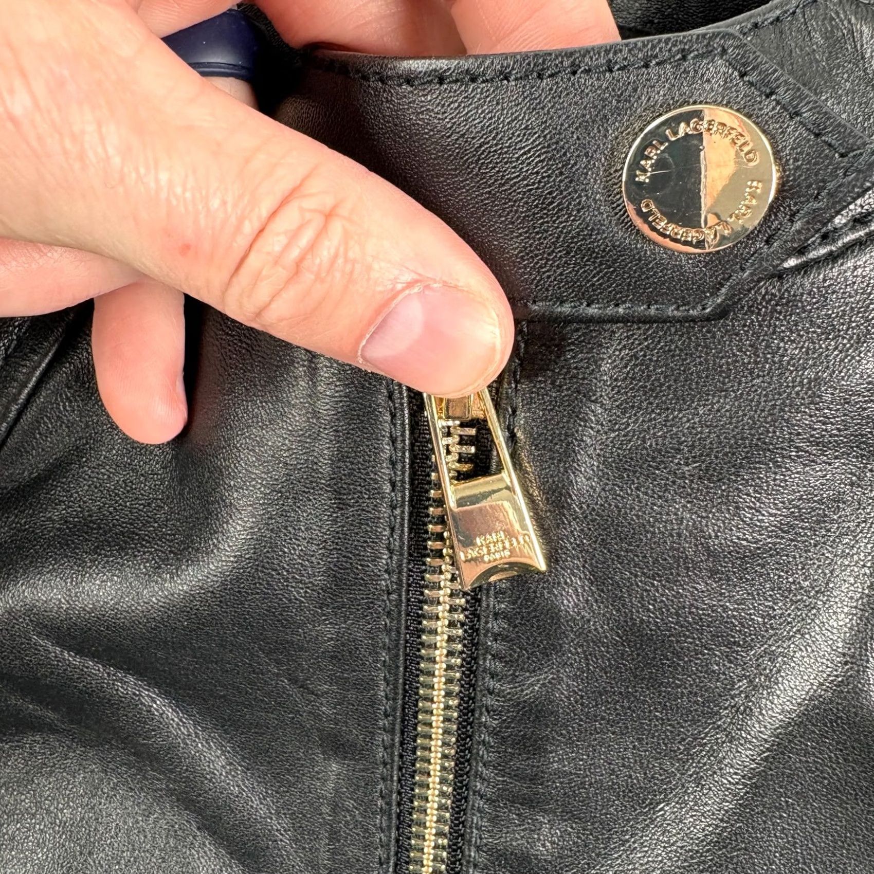 Karl Lagerfeld Karl Lagerfeld Womens Leather Jacket S Black Full Zip Biker Moto 90s Style, Zipper Accents, Mid-Length, Casual, Regular Fit, Jacket Size S / US 4 / IT 40 - 3 Thumbnail