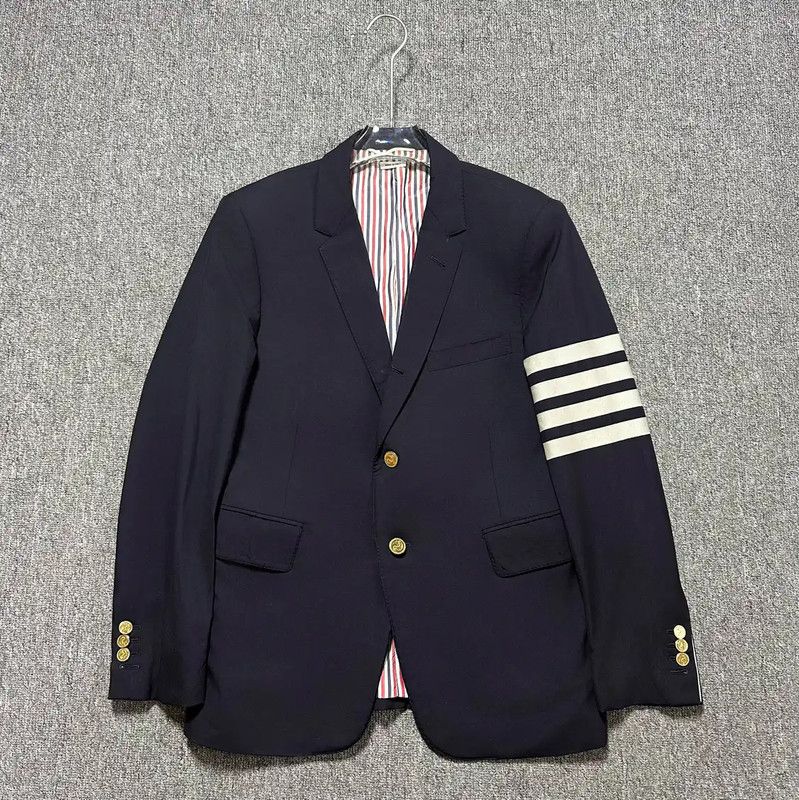 Thom Browne Navy Wool Long Sleeve Coat 0089