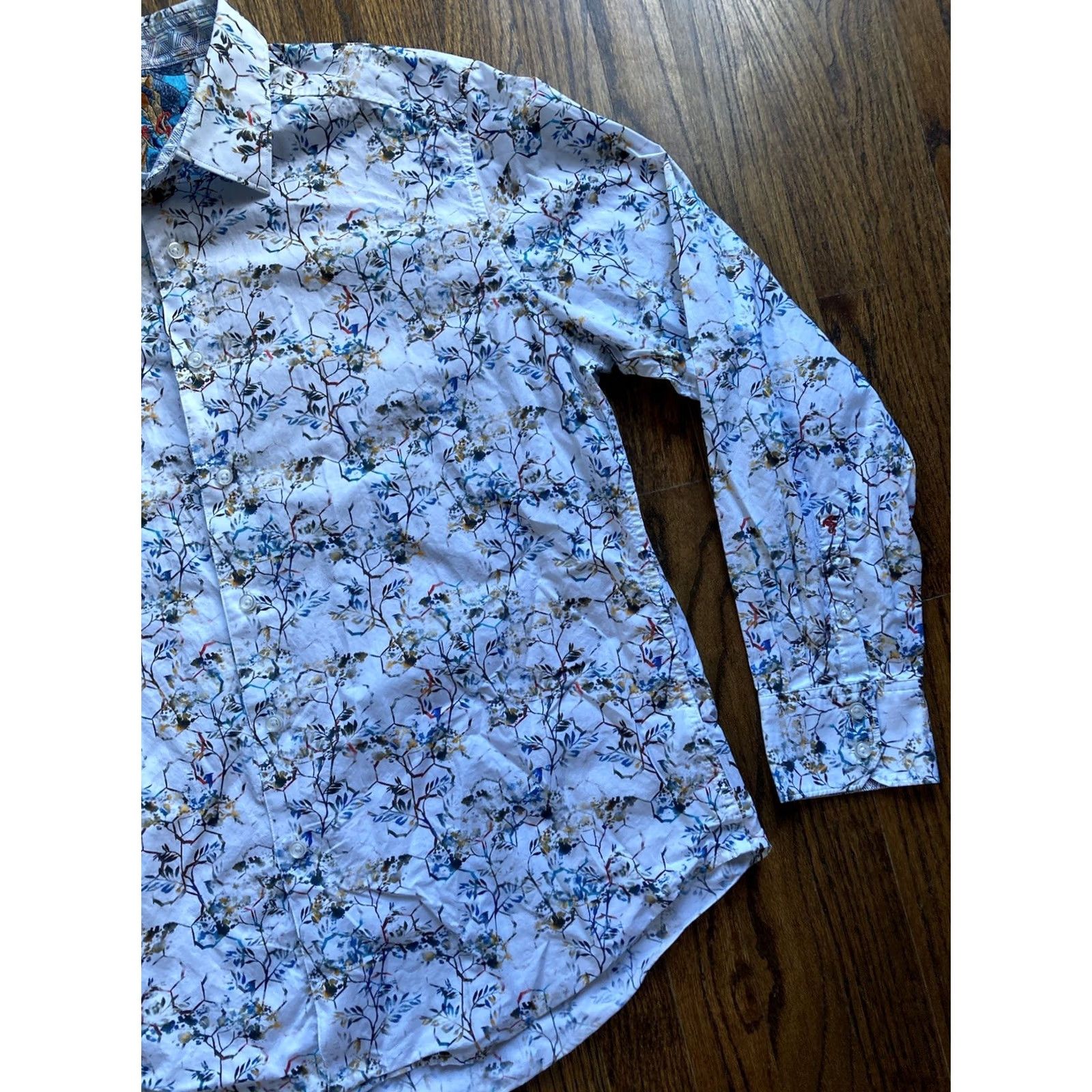 Robert Graham Robert Graham Shirt Mens XL Floral Abstract Long Sleeve Button-Up Emerald/White Cotton Flip Cuff Size US XL / EU 56 / 4 - 3 Thumbnail