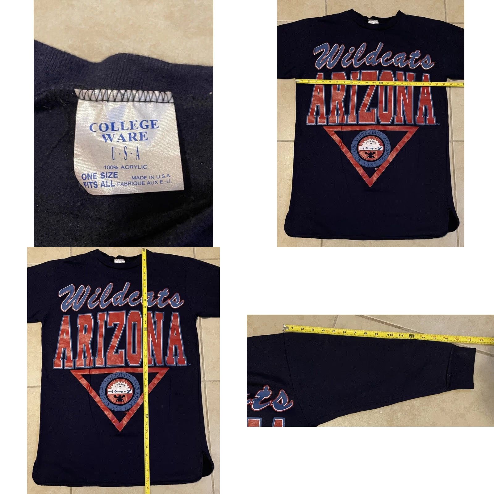 Vintage VintAge 80s University Of Arizona Wildcats Long Sweatshirt Hoodie One Size Blue Pullover Sports University Mens Womens Boys Girls Size US M / EU 48-50 / 2 - 8 Thumbnail