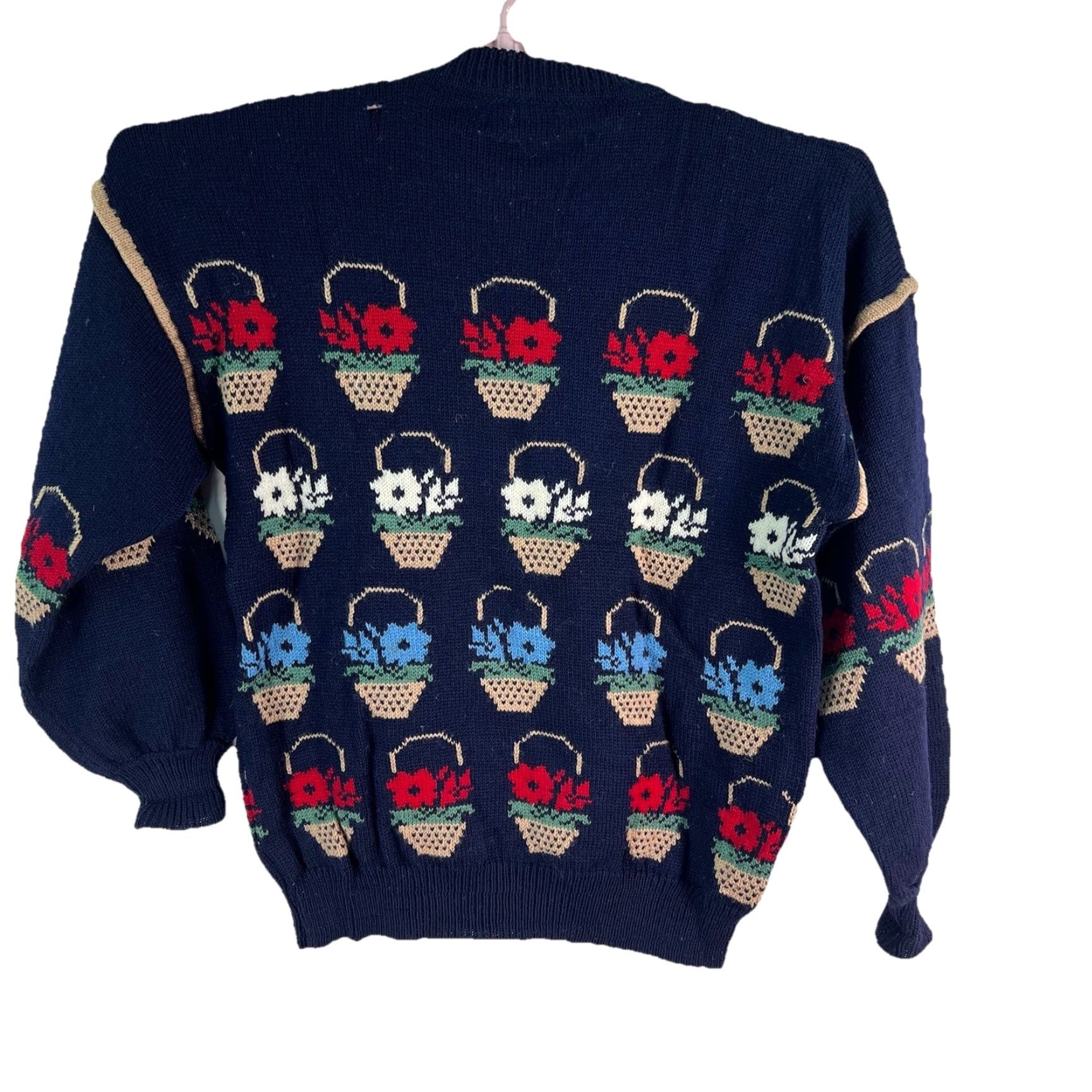 Asket VTG Micknits Floral Basket Pullover Sweater Women’s XL Blue Raglan Sleeve Crew Neck 80s 90s Vintage UK Womens Size XL / US 12-14 / IT 48-50 - 7 Thumbnail