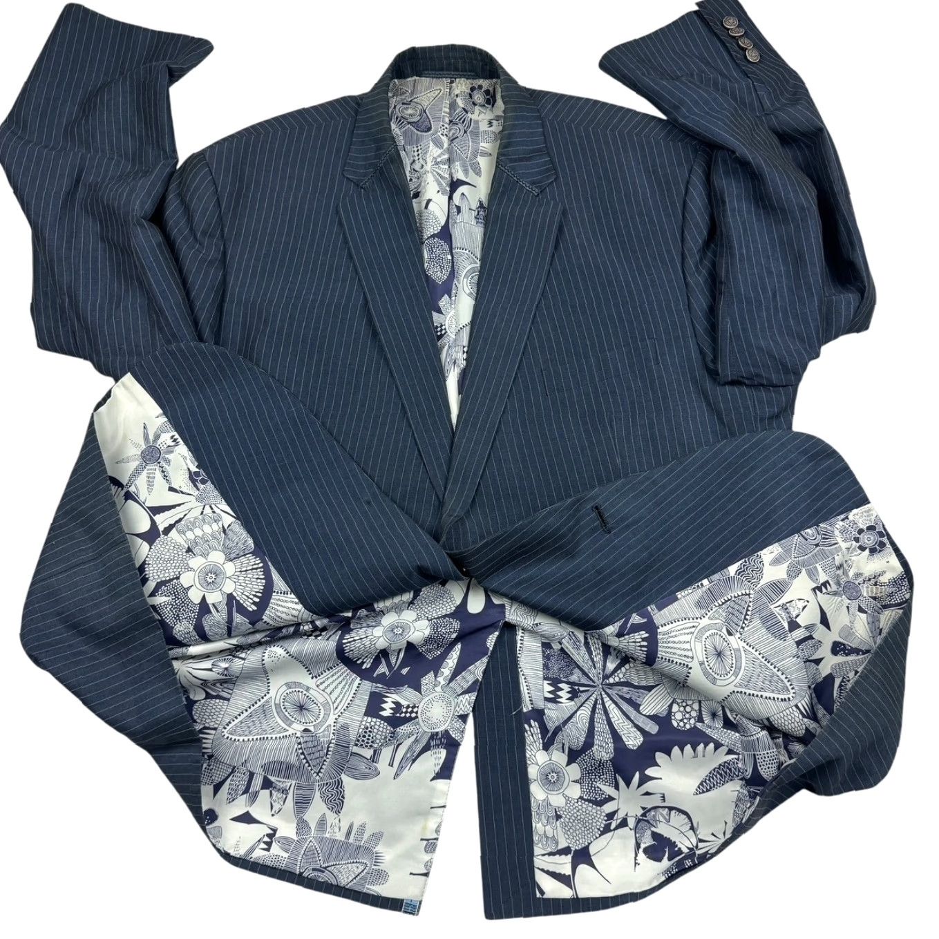Robert Graham Robert Graham Blazer Jacket Mens Linen Blend Railroad Stripe Blue Size 50R Size 50R - 3 Thumbnail