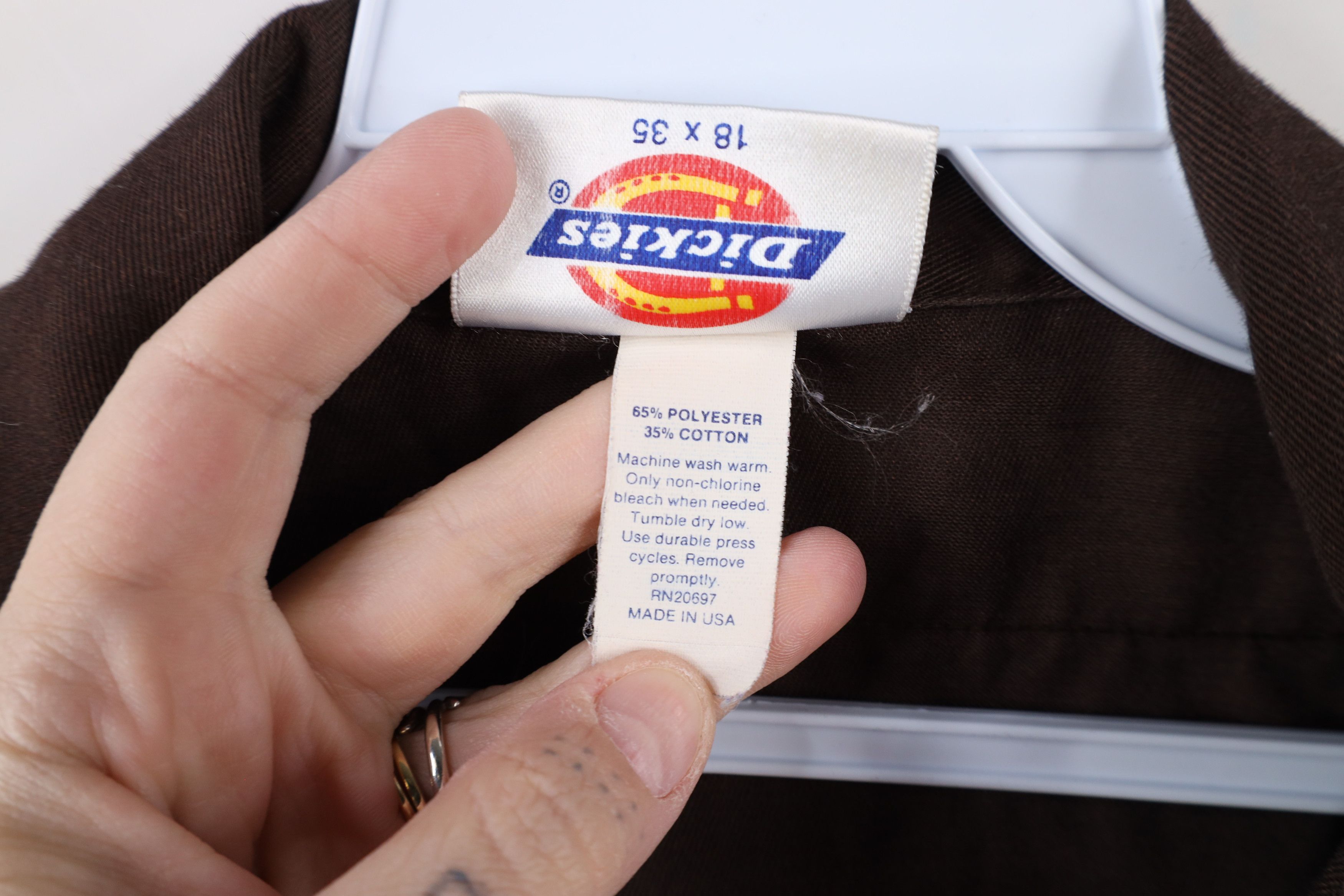 Dickies × Vintage Vintage 90s Dickies Workwear Mechanic Button Shirt Brown USA Size US L / EU 52-54 / 3 - 9 Thumbnail