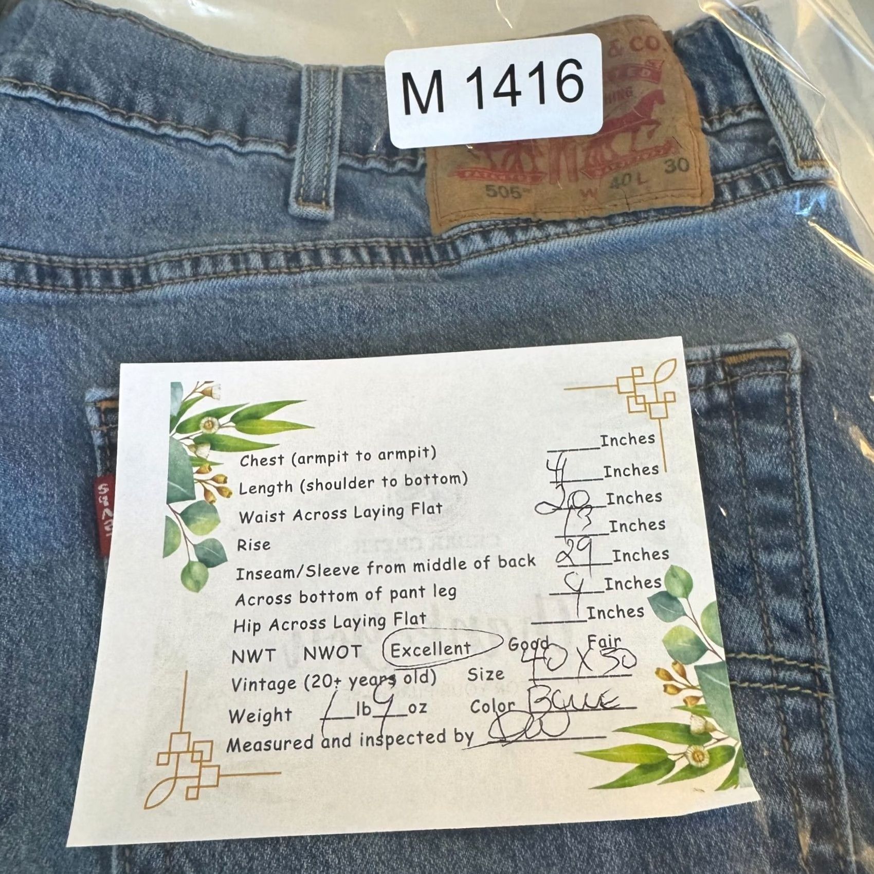 Levi's Levi’s 505 Jeans Men’s 40 x 30 Blue Denim Straight Leg Mid Rise Stretch Jeans Size US 40 / EU 56 - 6 Thumbnail