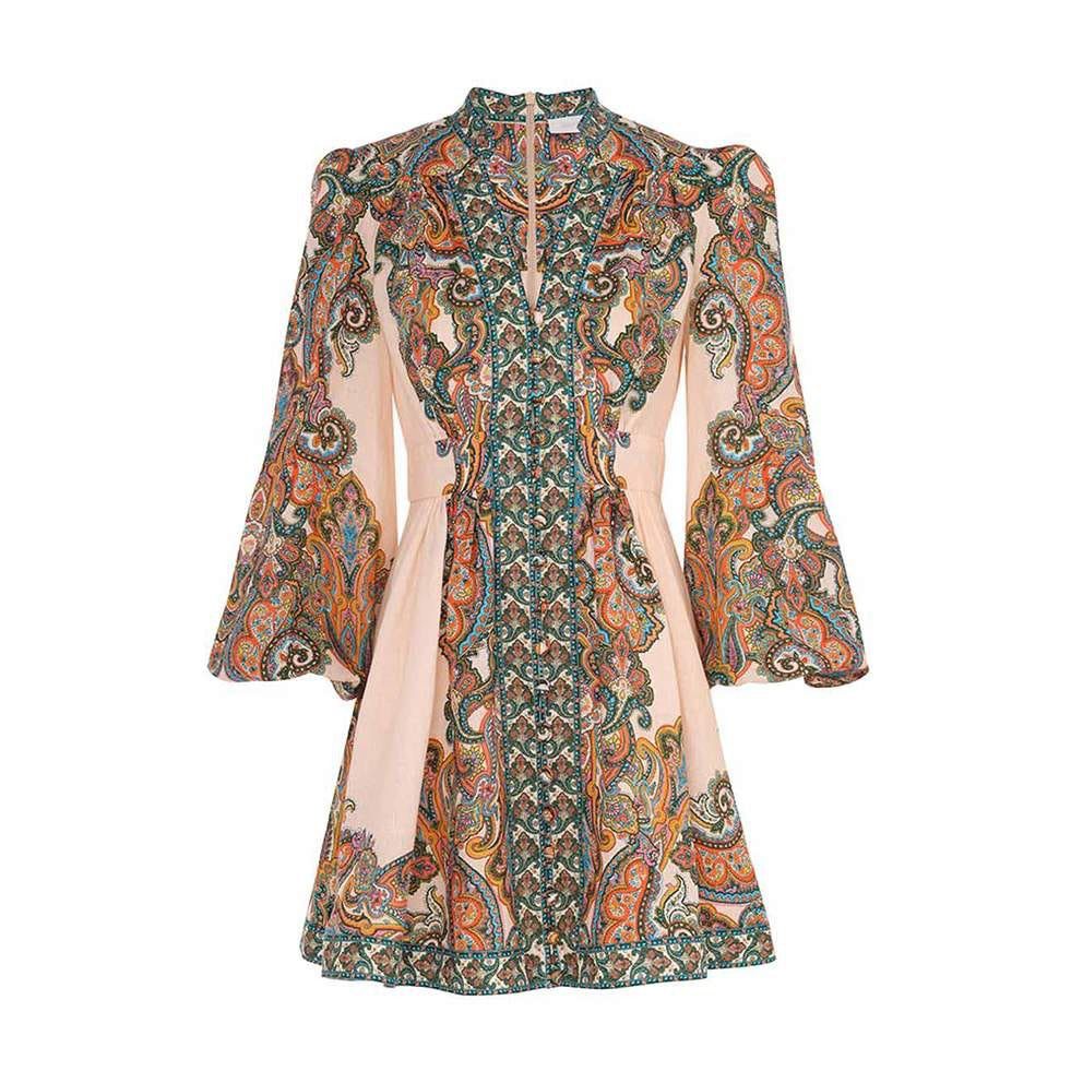 Zimmermann oc11z0525 Ottie Plunge Mini Dress in Multicolor Size L / US 10 / IT 46 - 1 Thumbnail