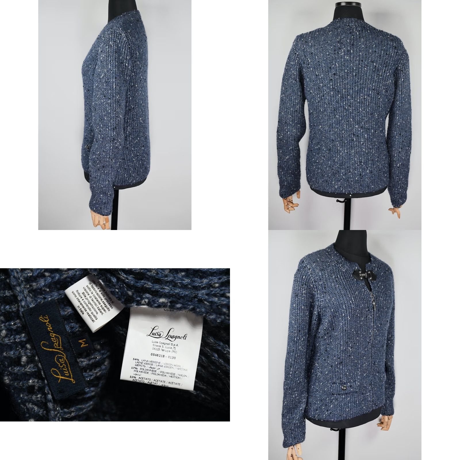 Vintage Luisa Spagnoli Cardigan Sweater Wool Blend M Blue Women Clothing Vintage No Size M / US 6-8 / IT 42-44 - 8 Thumbnail