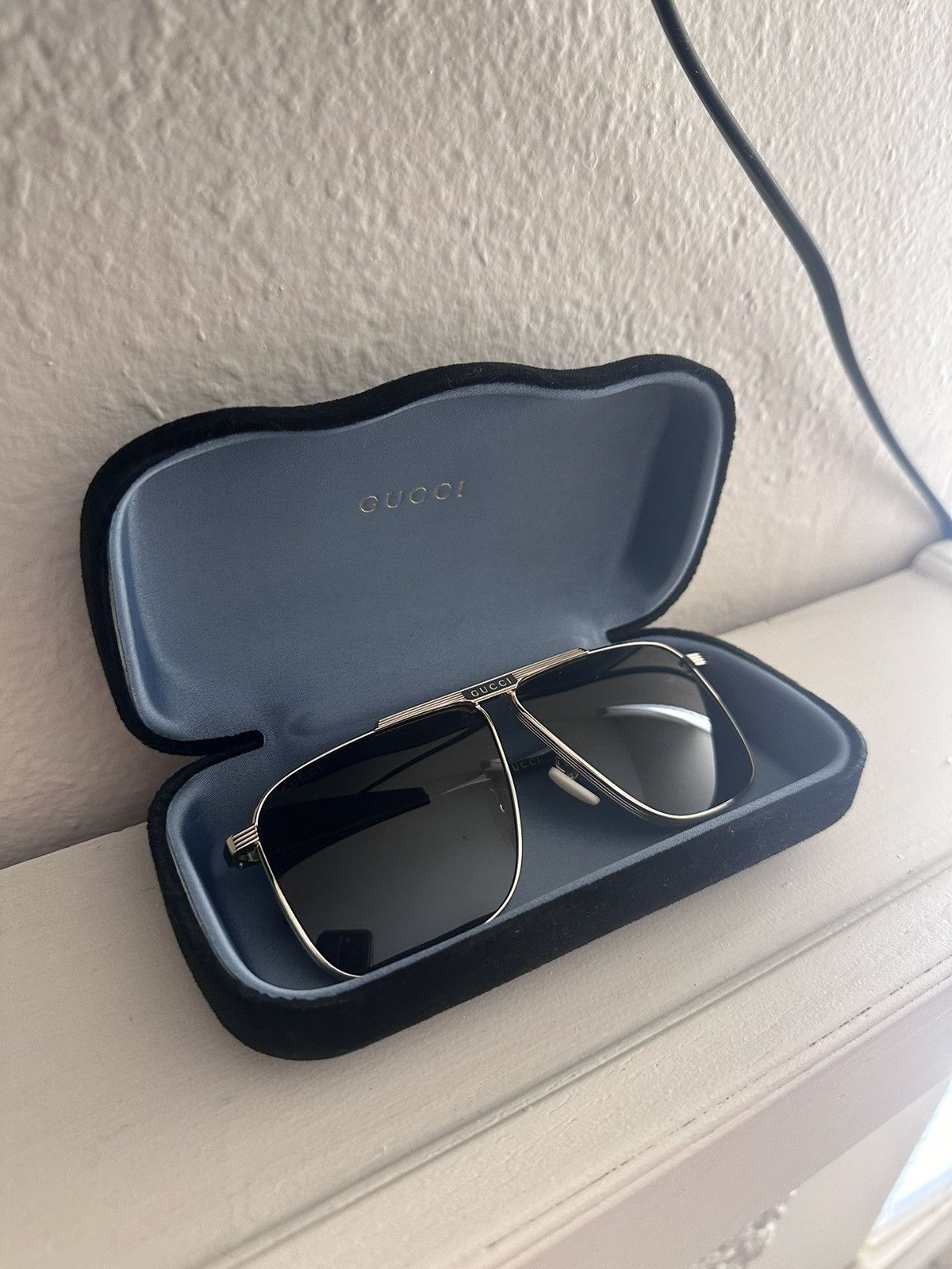 image of Gucci Square Aviator Sunglasses in Gold, Men's