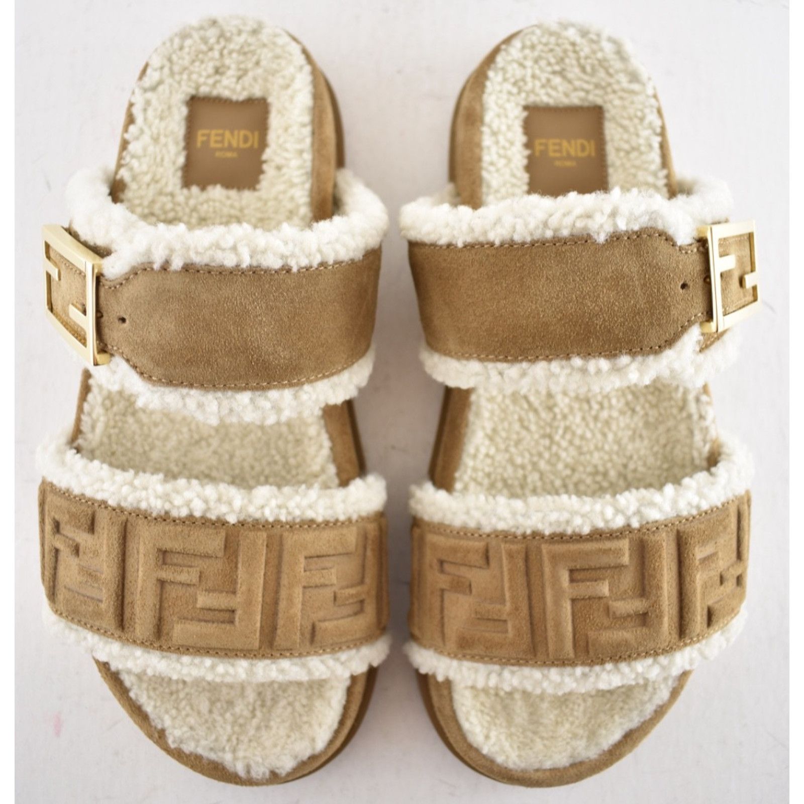 Fendi Fendi Feel Slide Shearling Bronze Monogram Mule Sandal 38 Size US 8 / IT 38 - 14 Thumbnail