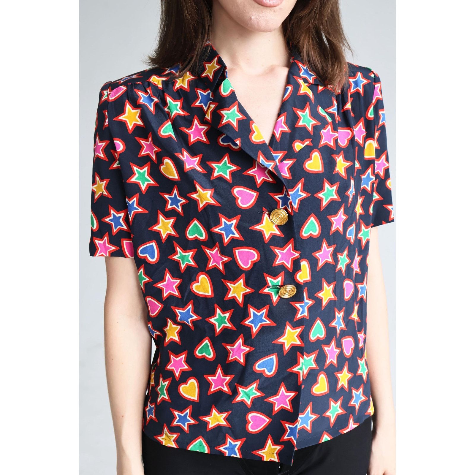 Givenchy Vintage Givenchy 1990s Silk Star and Heart Print Blouse Size M / US 6-8 / IT 42-44 - 4 Thumbnail