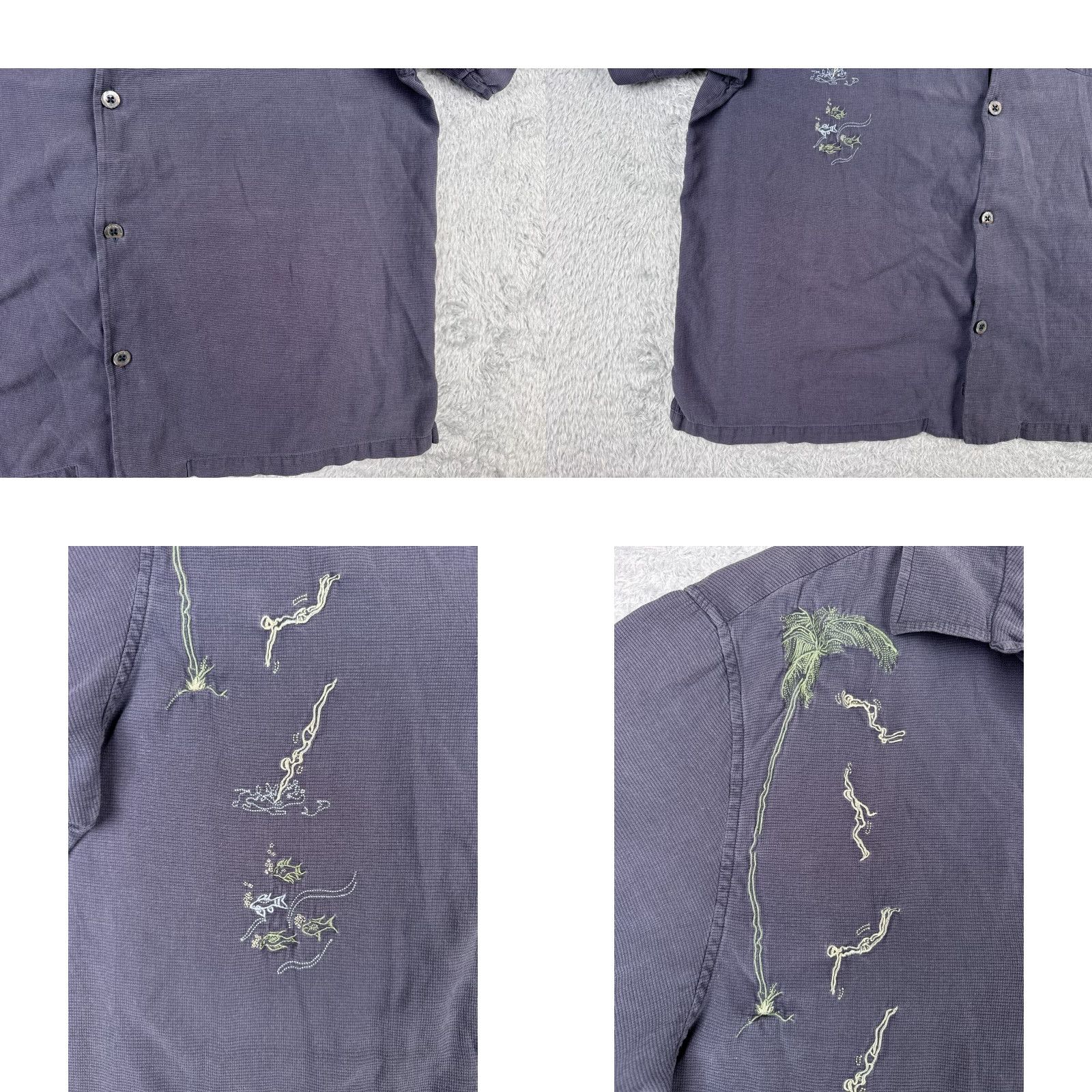 Nat Nast Nat Nast Mens Blue Purple Embroidered Palm Diver Silk Blend Shirt XL Hawaiian Button-Up Capable All Seasons Size US XL / EU 56 / 4 - 8 Thumbnail