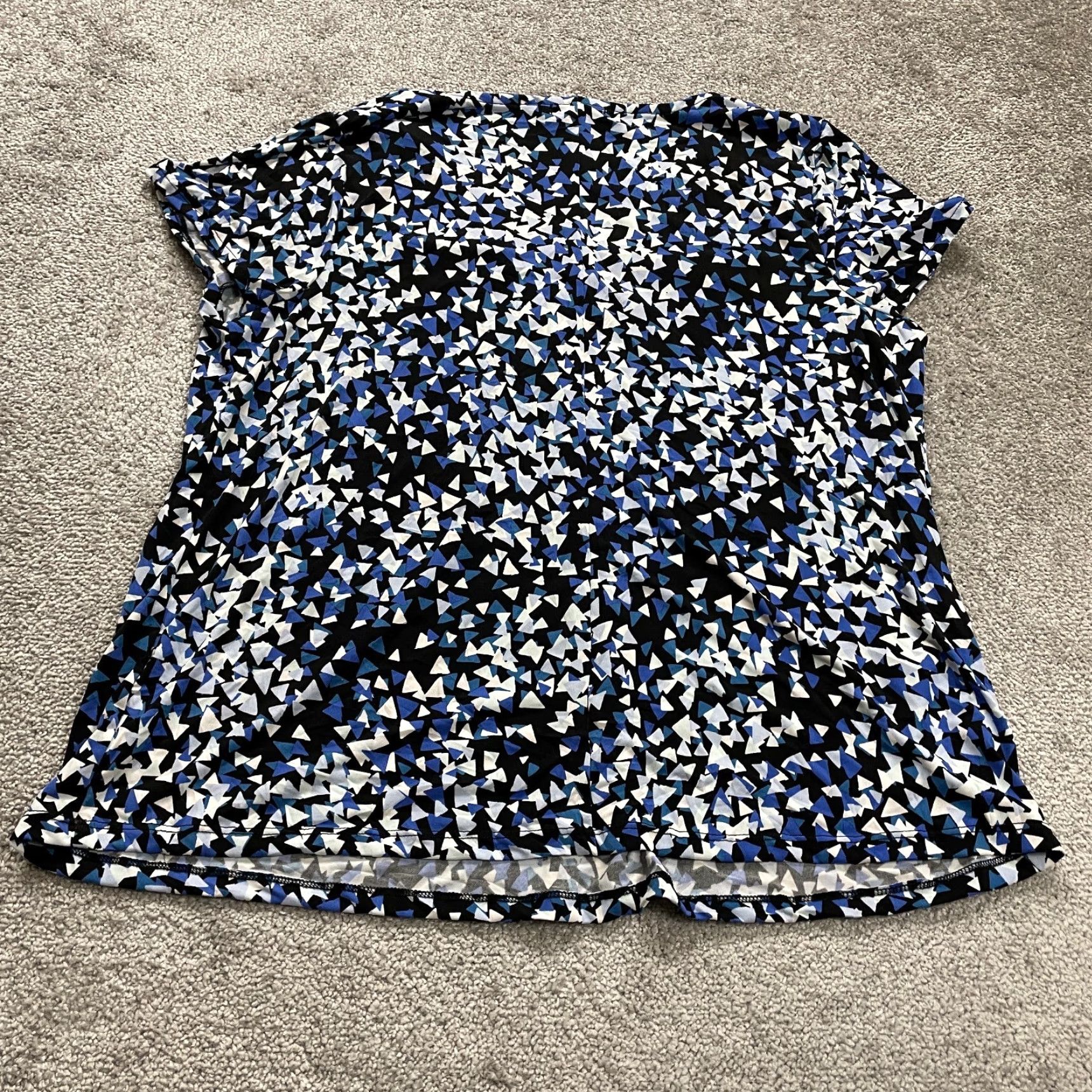 Vintage Lane Bryant Blouse Womens 18/20 Blue White Black V-Neck Keyhole Short Sleeve NWT Size XXL / US 16-18 / IT 52-54 - 2 Thumbnail