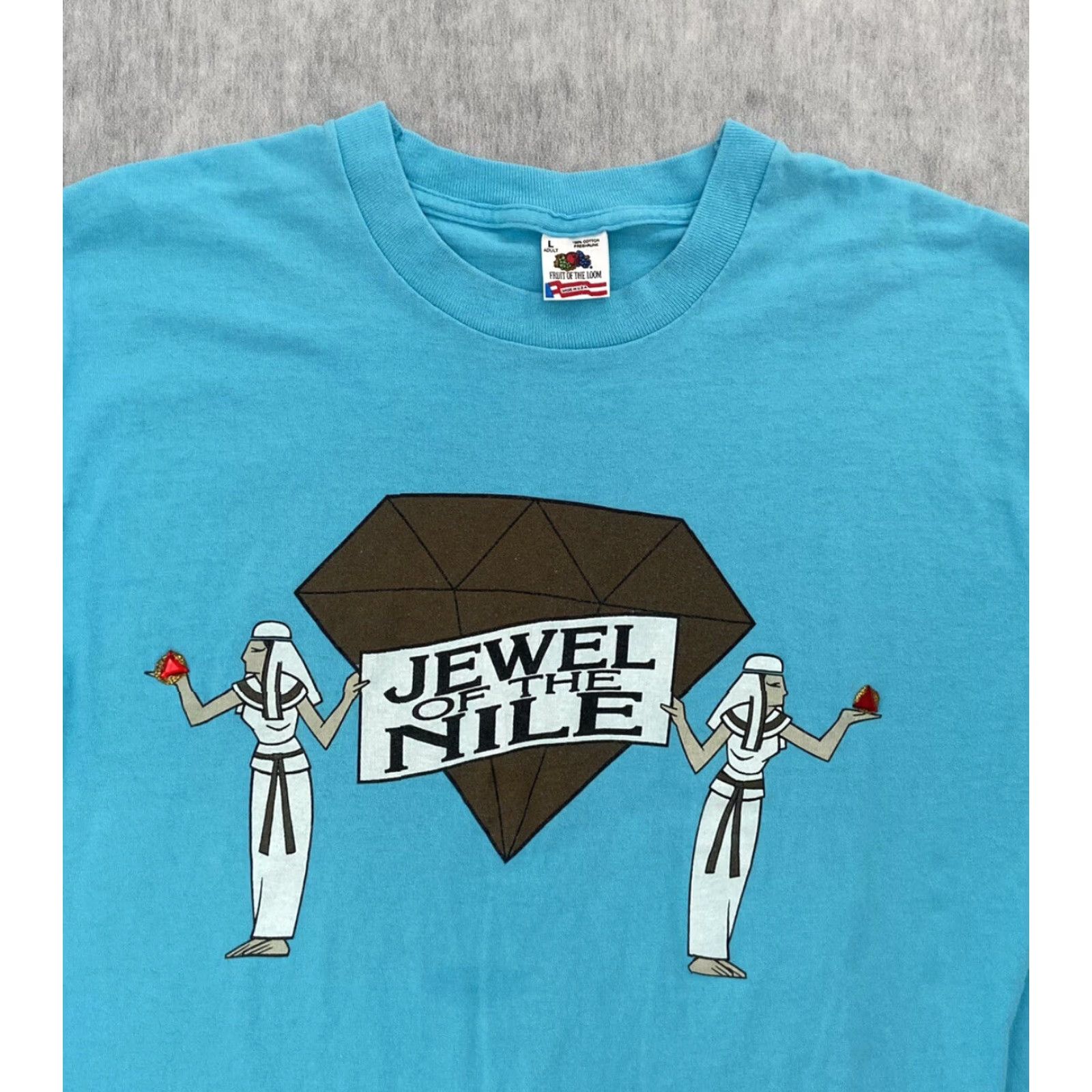 Fruit Of The Loom VINTAGE Jewel Of The Nile Graphic Tee Adult Large Blue 90s Movie Promo Mens Size US L / EU 52-54 / 3 - 4 Thumbnail