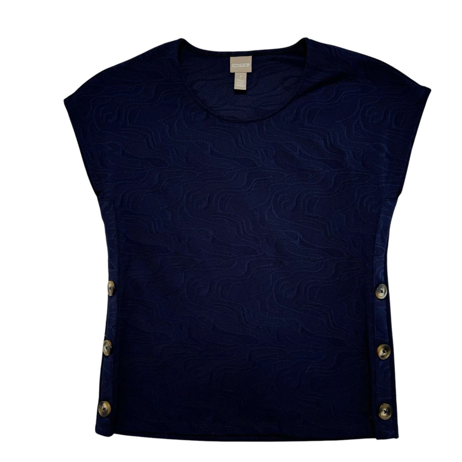 Chicos CHICOS Navy Blue Textured Side Button Knit Blouse Medium (1) Size M / US 6-8 / IT 42-44 - 4 Thumbnail