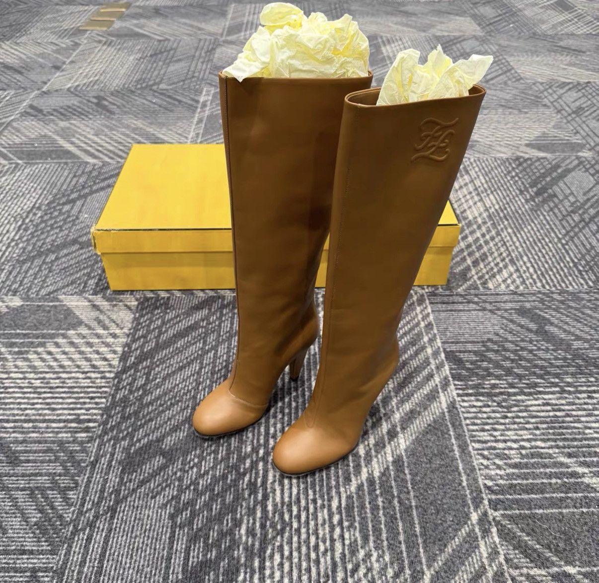 Fendi FENDI Karligraphy Leather Round-Toe Knee-High Boots J42 Size US 5 / IT 35 - 1 Thumbnail