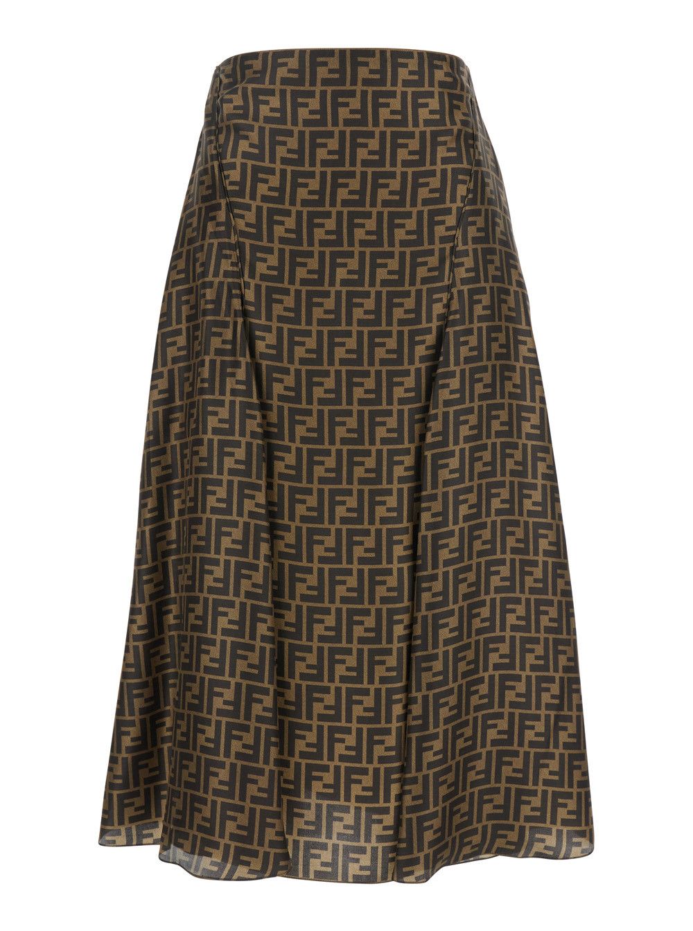 Fendi Brown Midi Flared Skirt with FF Motif All-Over for in Silk Women Size 30" / US 8 / IT 44 - 1 Thumbnail