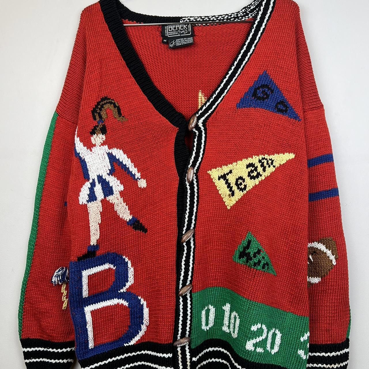 Vintage 80s Vintage Red Knit Cardigan Berek Sweater 1988 Size US L / EU 52-54 / 3 - 2 Thumbnail