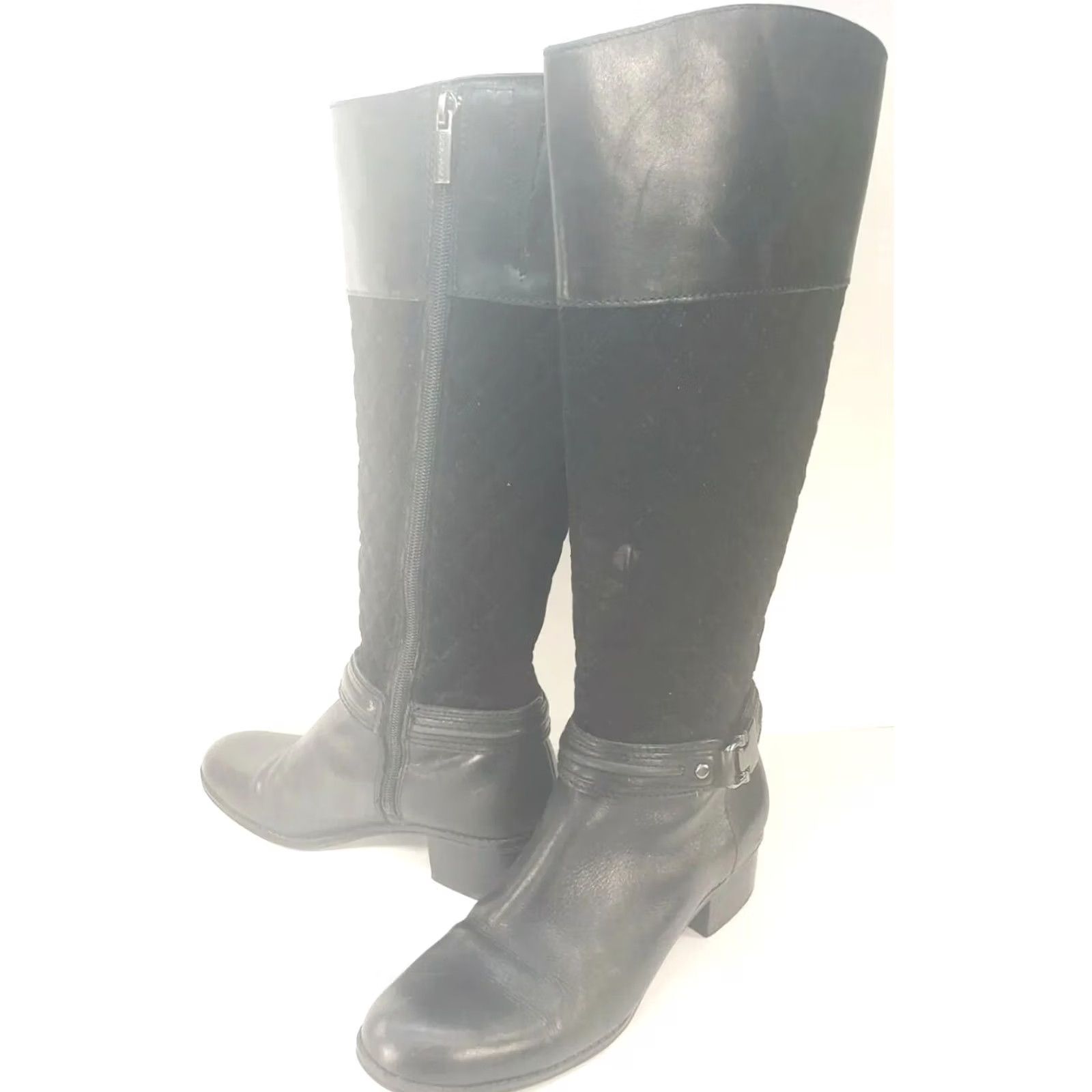 Vintage Bandolino Boots Womens Black CABBIE WOMEN LEATHER QUILTED SUEDE KNEE HIGH Side Zip Size US 7 / IT 37 - 2 Thumbnail