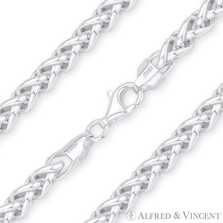 Wheat Link Spiga Chain Necklace in .925 Sterling Silver