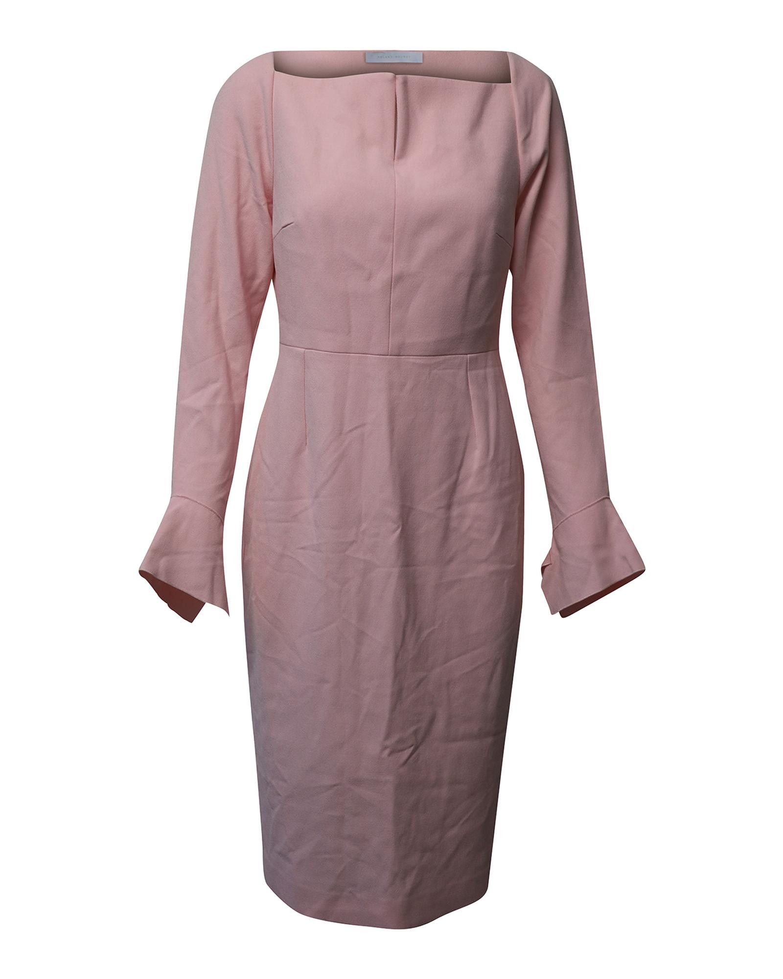 image of Roland Mouret Pink Crepe Midi Dress With Square Neckline, Women's (Size Medium)