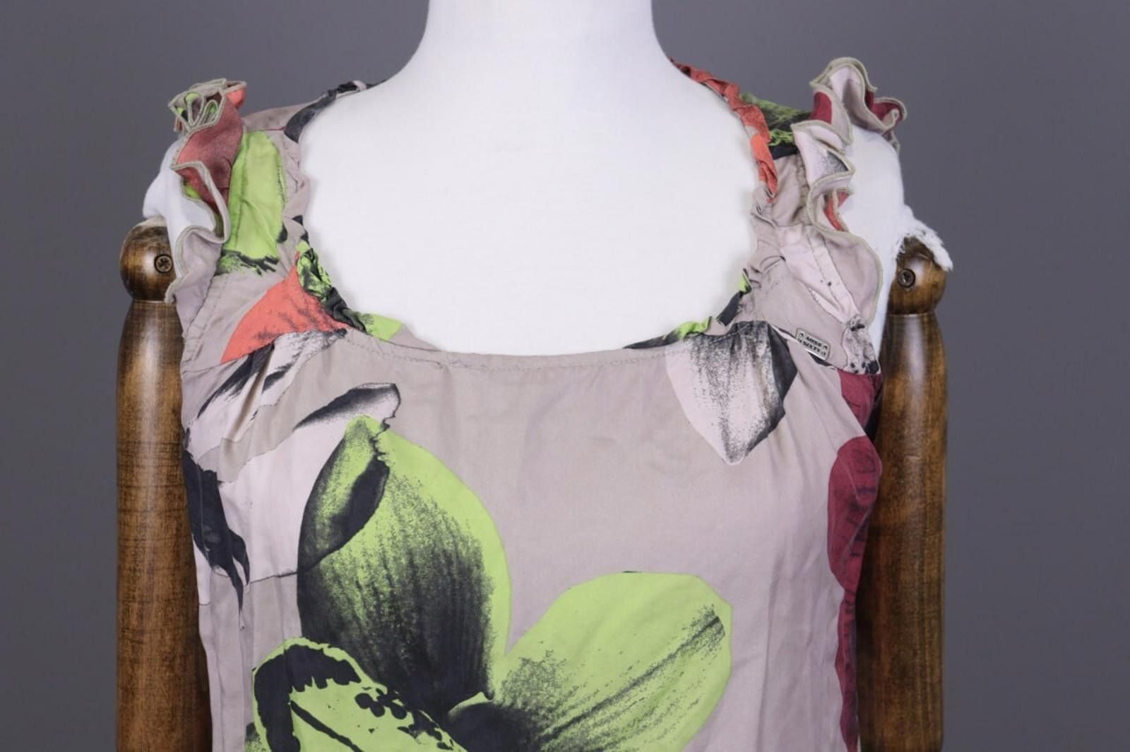 Designer Miss Sixty Gray Floral Sleeveless Summer Tunic Dress S Size S / US 4 / IT 40 - 2 Thumbnail