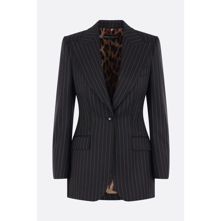 Dolce & Gabbana DOLCE & GABBANA Black Pinstriped Wool Single-Breasted Jacket Size M / US 6-8 / IT 42-44 - 1 Thumbnail