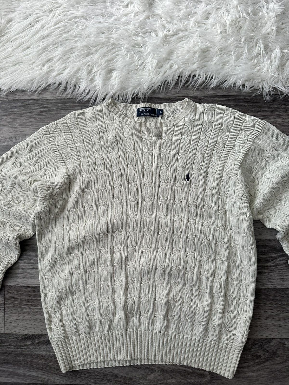 Polo Ralph Lauren Polo Ralph Lauren White Knitted Cableknit Sweater hype y2k Size US XL / EU 56 / 4 - 4 Thumbnail