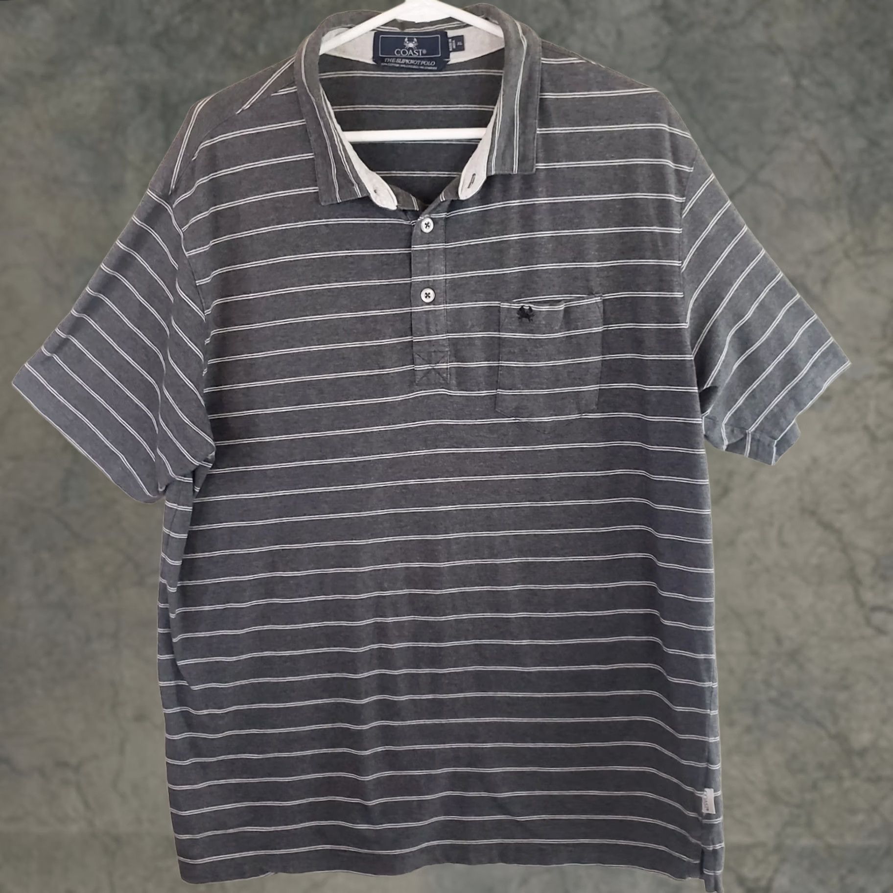Vintage Coast Slipknot Polo Charcoal White Striped Men XL Polo Short Sleeve Knit Stretch Coast Crab Logo Embroidered Casual Activewear Party/Golf Vintage: No Size US XL / EU 56 / 4 - 1 Thumbnail