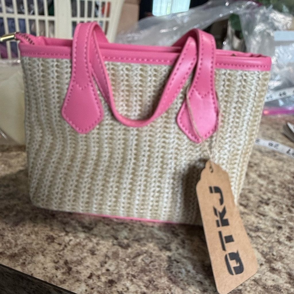 Other Pink and Cream Woven Mini Bag with Textured Design Size ONE SIZE - 6 Thumbnail
