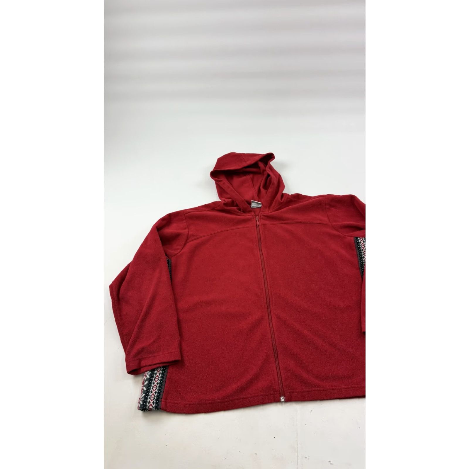 Vintage Columbia Jacket 2X Red Fleece Hooded Full Zip Lightweight Fair Isle Trim Womens Size XXL / US 16-18 / IT 52-54 - 2 Thumbnail