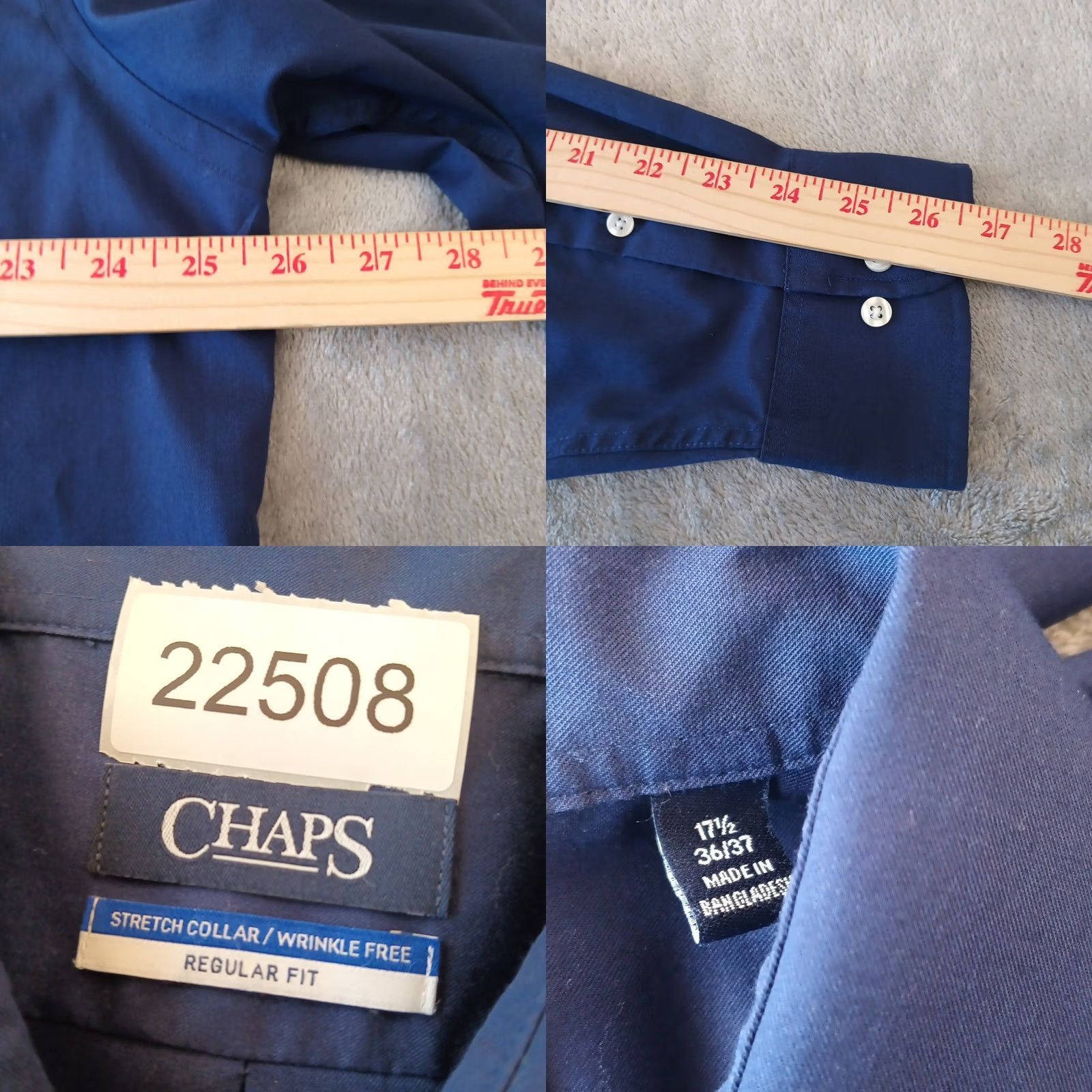 Chaps Chaps Shirt Mens 17.5 Blue Long Sleeve Button Up Cotton Blend Regular Fit Dress Shirt Mens Regular Blue 17.5 Neck Size 17.5 Size US XXL / EU 58 / 5 - 8 Thumbnail