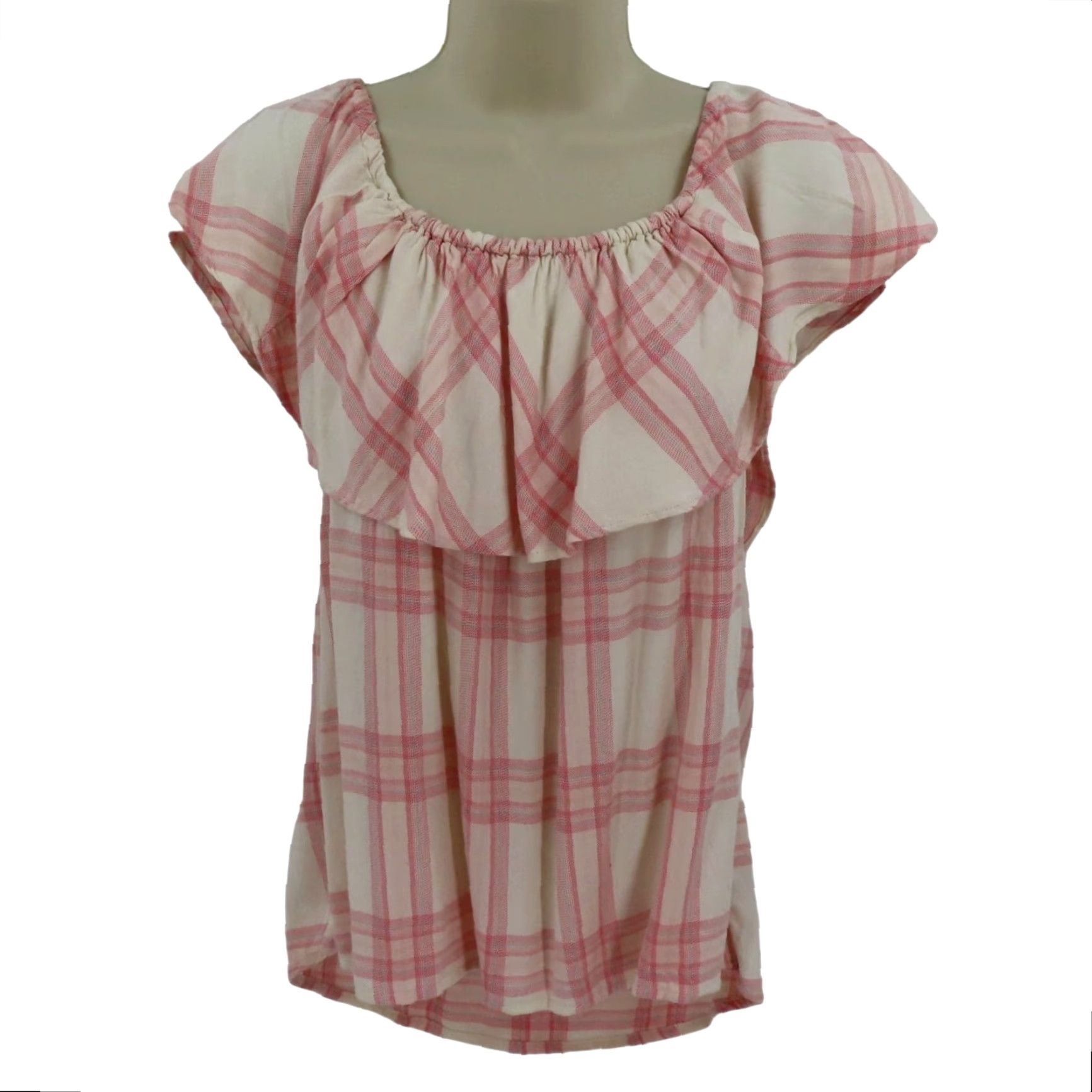 Sanctuary Sanctuary Shirt Women Small Pink Cream Ruffle Sleeveless Plaid Check Tartan Blouse Size S / US 4 / IT 40 - 2 Thumbnail