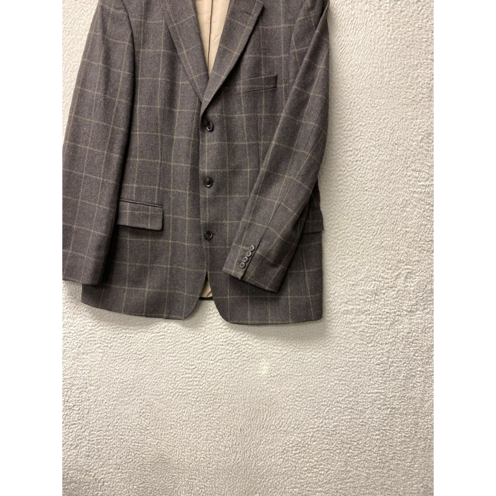 Hugo Boss Hugo Boss Blazer Mens 42L Brown Tweed Three-Button Sport Coat Check Regular Fit Double-Vented Size 42L - 3 Thumbnail