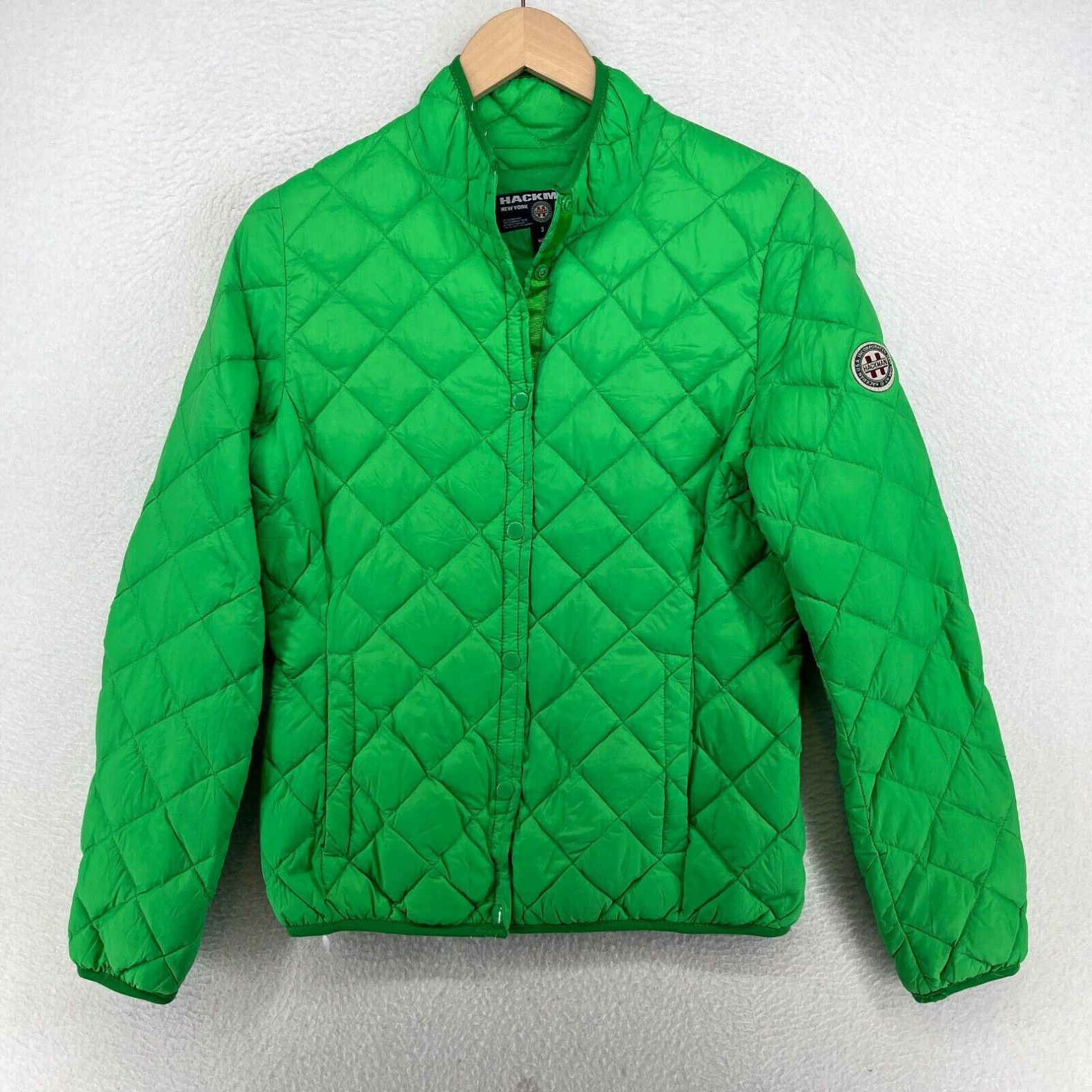 image of Vintage Hackman Jacket Womens 3 S Puffer Lined Down Insulated Packable Snap Front Green in White (S