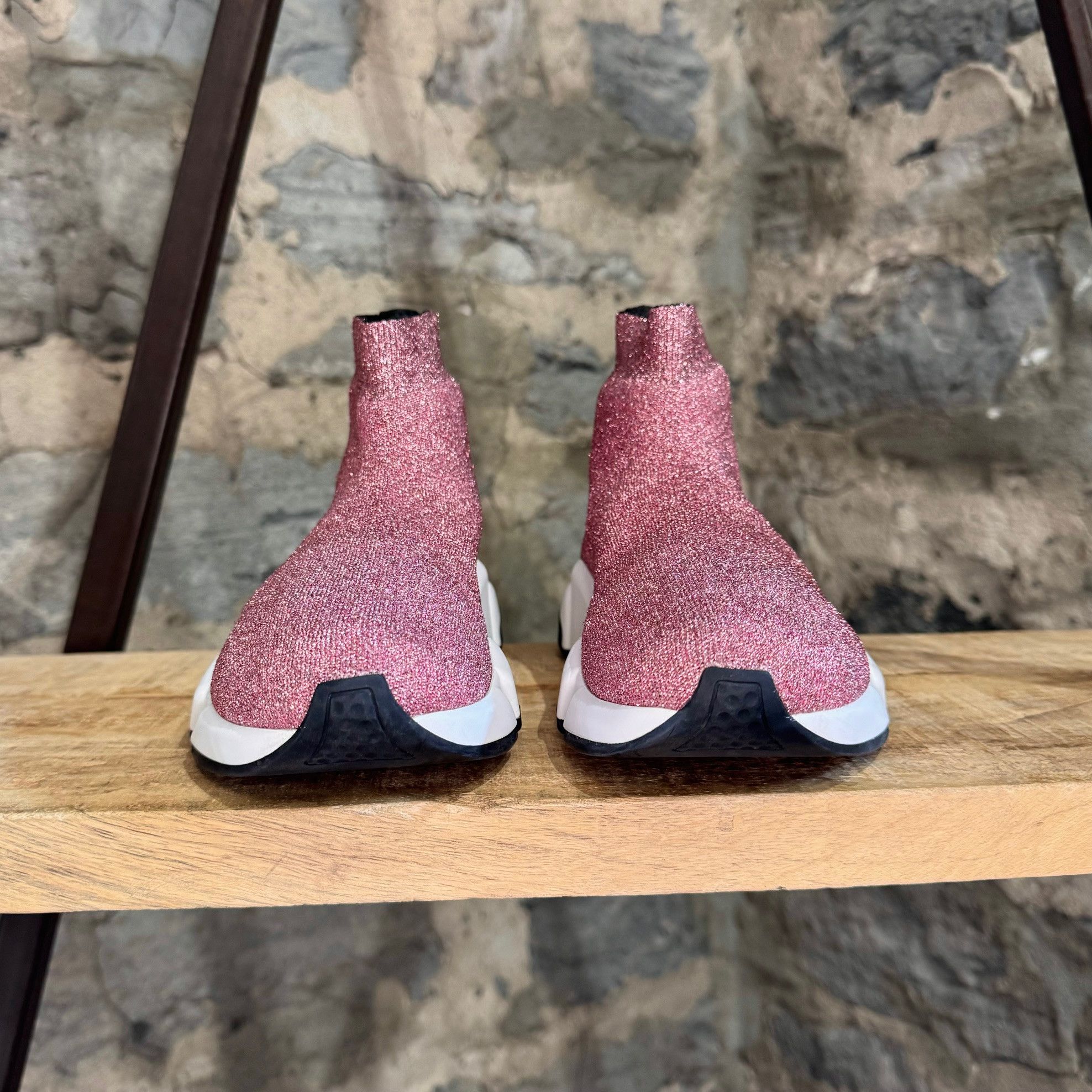 Balenciaga Balenciaga Pink Knit Laminated Speed Logo Sock Sneakers Size US 6 / IT 36 - 4 Thumbnail