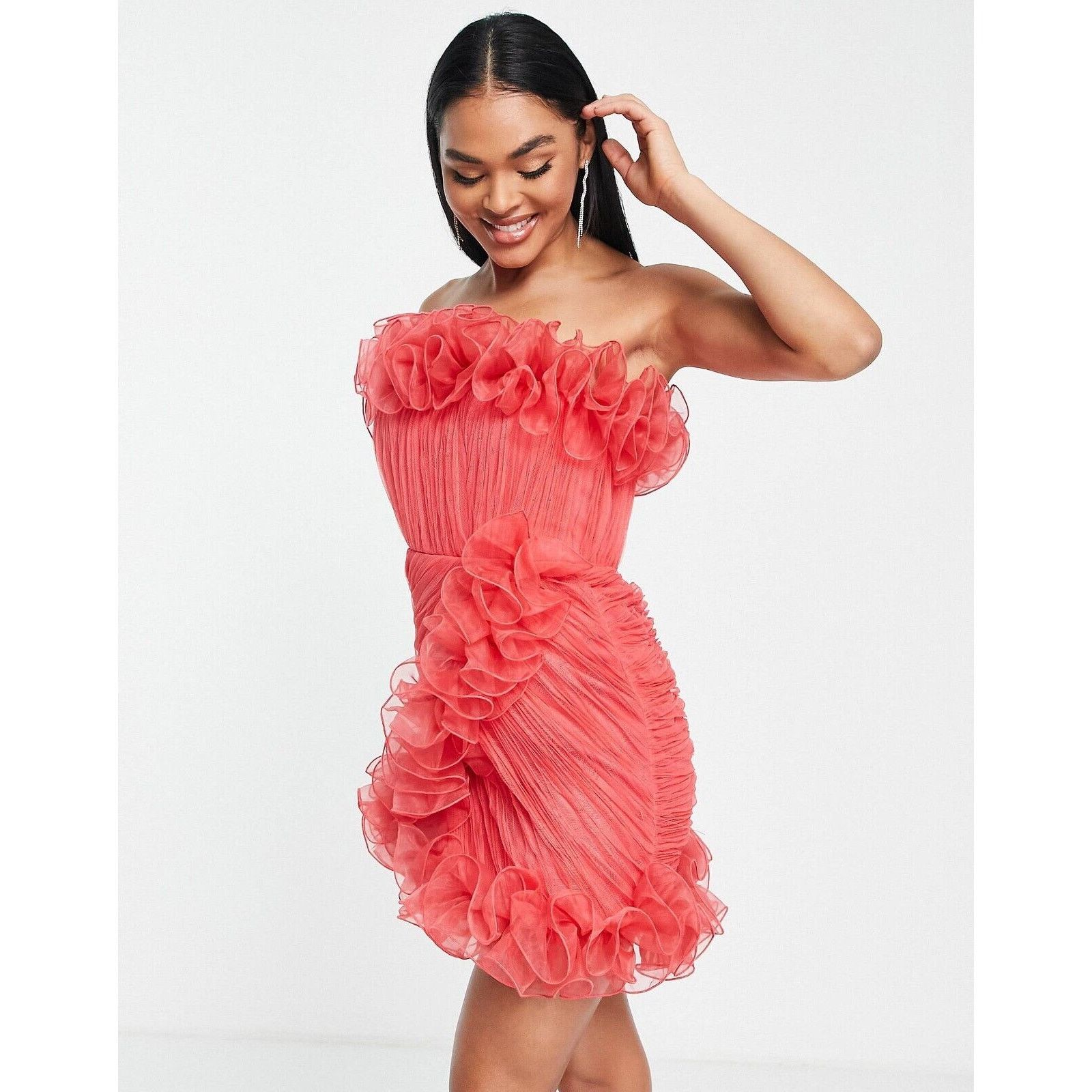 ASOS Design Red Ruffle Bandeau Neck Strapless Mini Dress 4