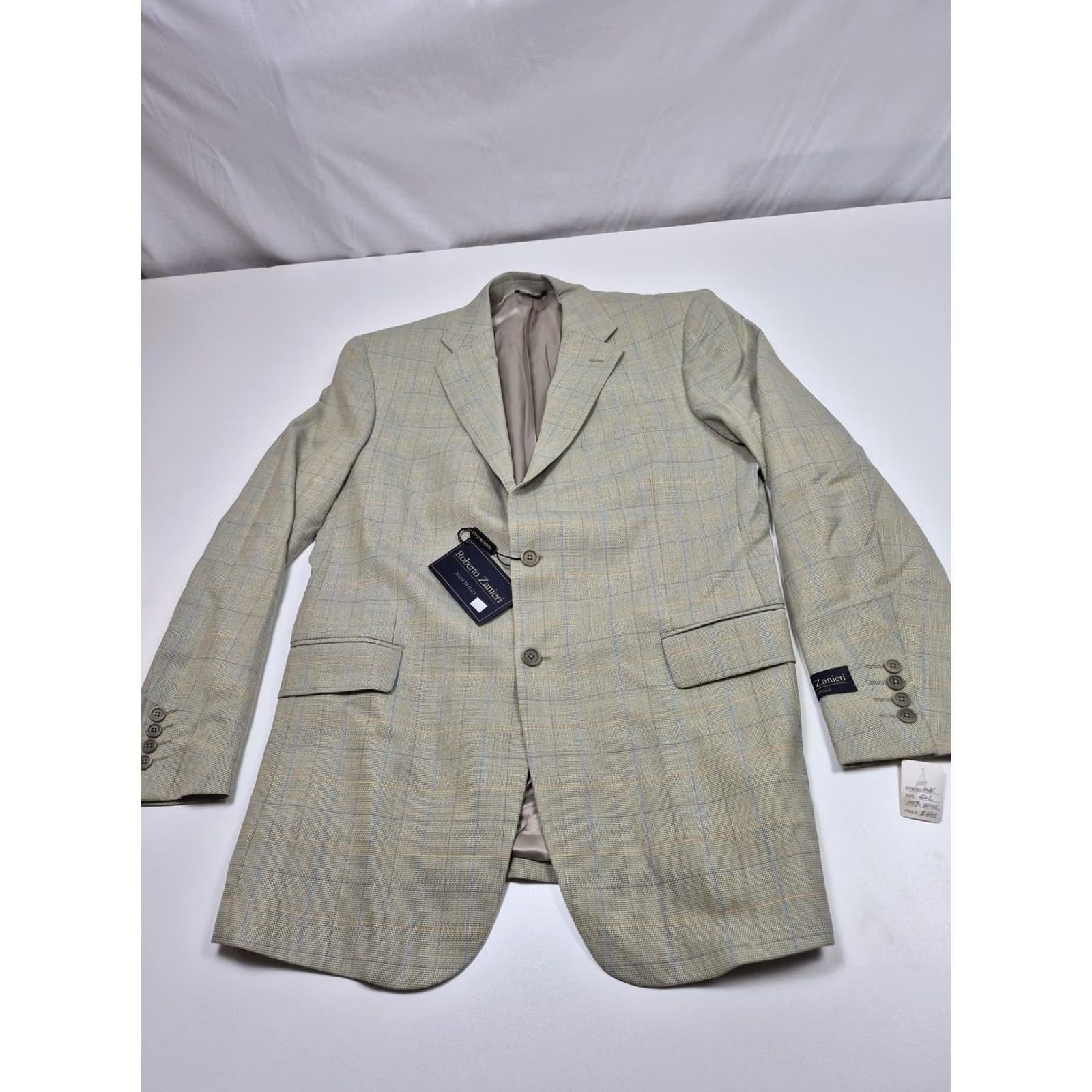 Vintage VINTAGE RobeRto Zanieri Blazer Mens 42L Beige Wool Plaid Sport Coat Made Italy Jacket Size 42R - 2 Thumbnail