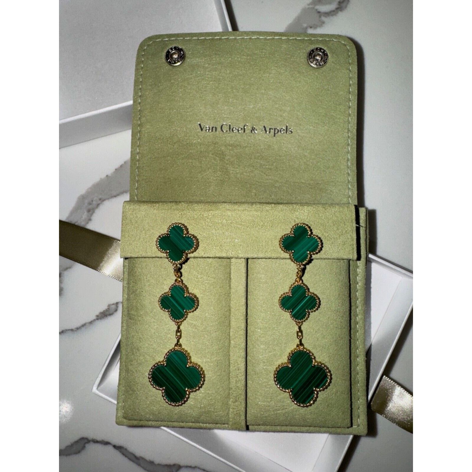 an Cleef Arpels Magic Alhambra Motifs Malachite Earrings