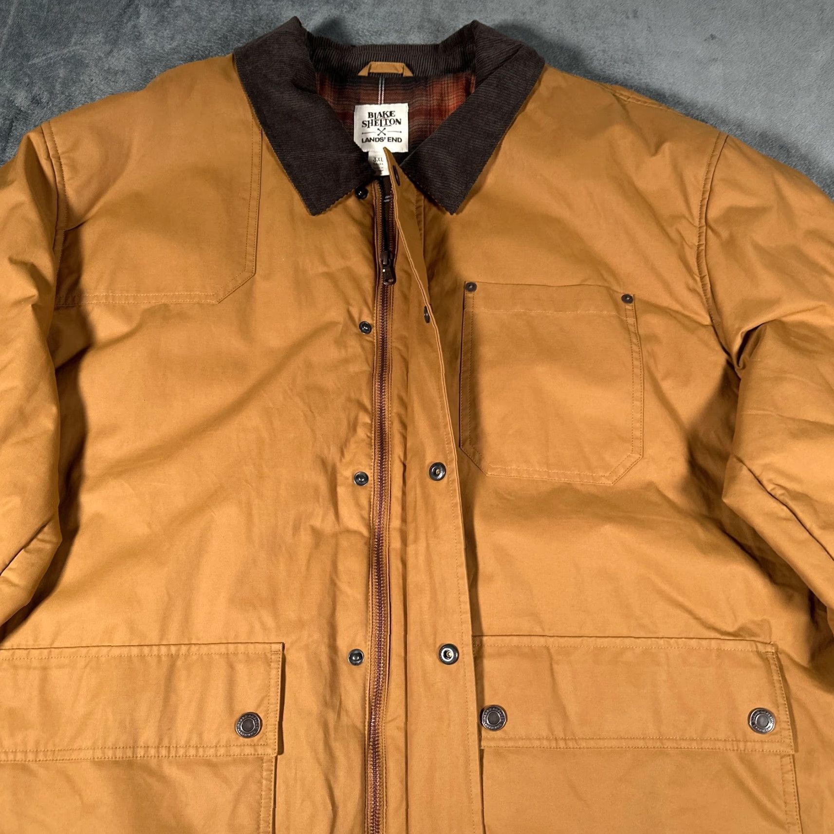 Lands' End VINTAGE Lands' End Chore Coat Jacket Mens 3XL Tan Brown Canvas Cotton Blend Insulated Lined Pockets Full Zip Zipper Button Size US XXL / EU 58 / 5 - 3 Thumbnail