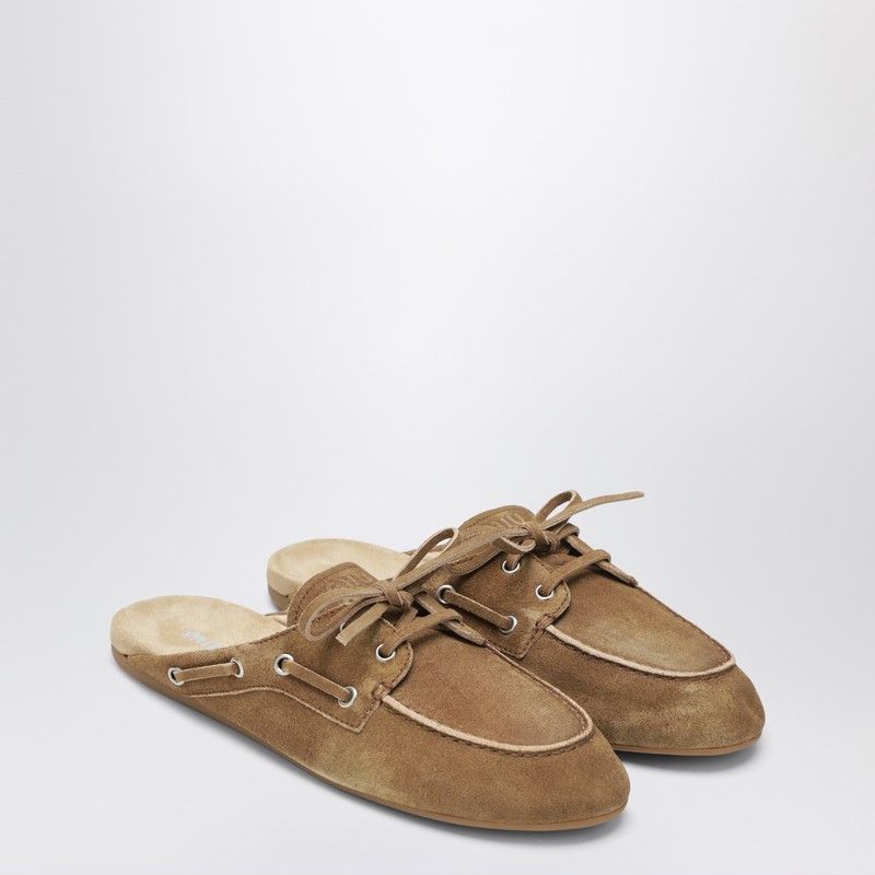 Miu Miu Cinnamon-Colored Washed Suede Leather Mules