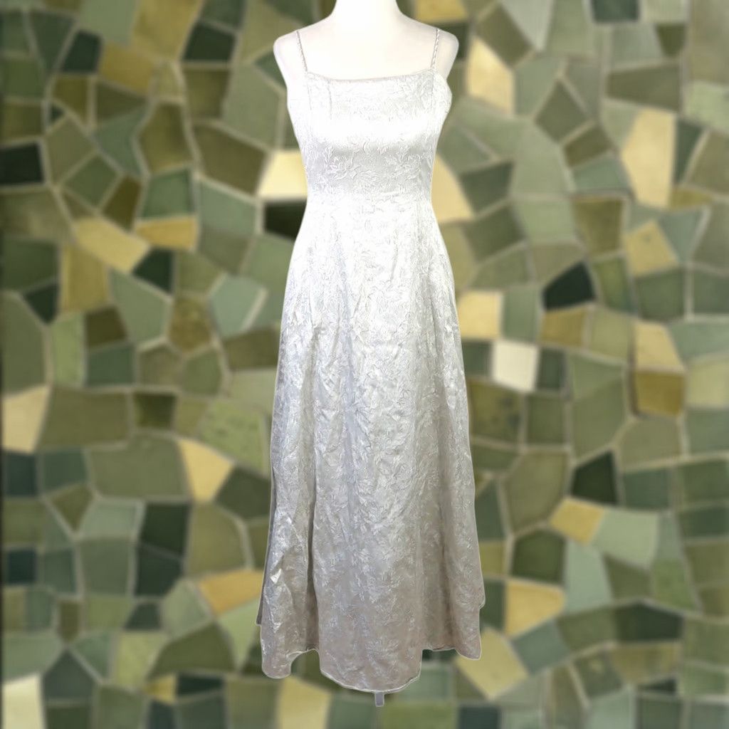 Vintage VINTAGE 80s Dave & Johnny Silver Floral Brocade Jacquard Midi Dress Ladies XS Formal Party Prom Dress Size XS / US 0-2 / IT 36-38 - 1 Thumbnail