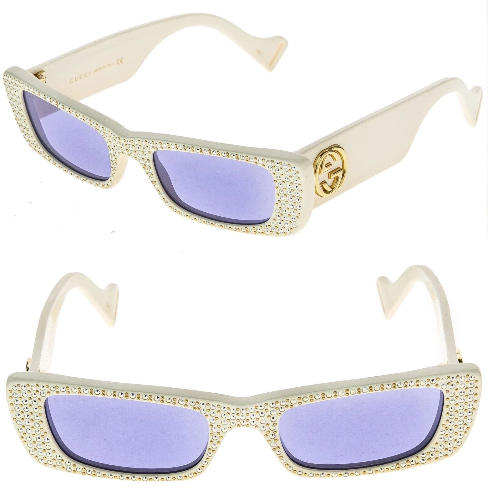 GUCCI GG0516S 0516 Ivory Lilac Crystal Geometric Sunglasses