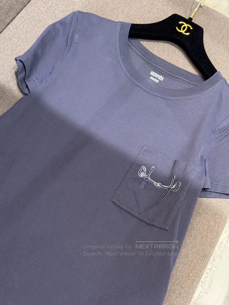 Hermes Hermes Dark Blue Single Pocket Embroidered T-shirt Size XXS / US 00 / IT 34 - 2 Thumbnail